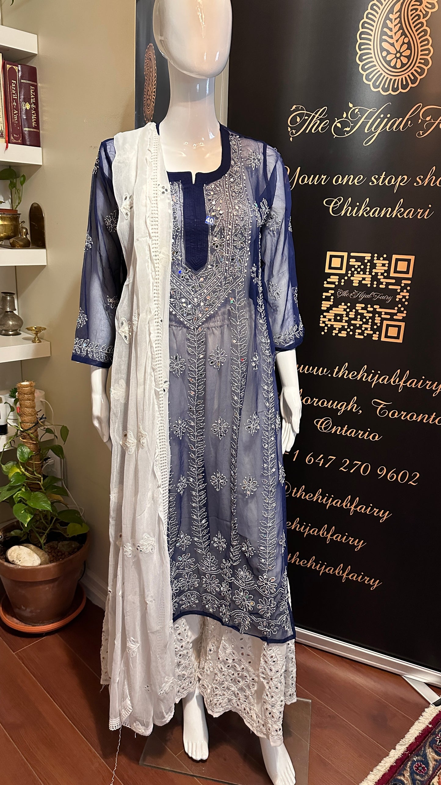 Navy Blue - Georgette Mirror Kurta