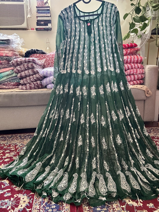 Dark Green - Georgette Gota Work Anarkali - 56 Kali