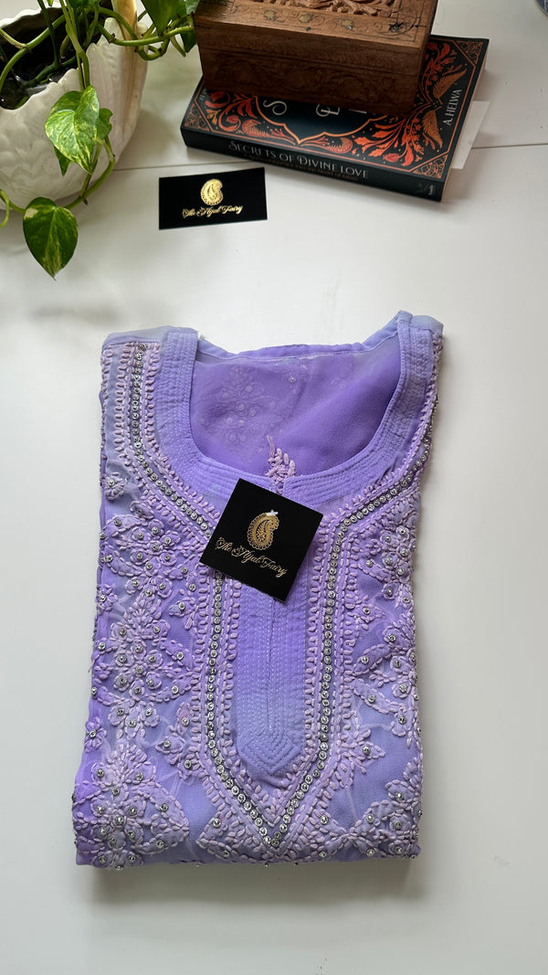 Georgette Stone Kurta- Lilac 2