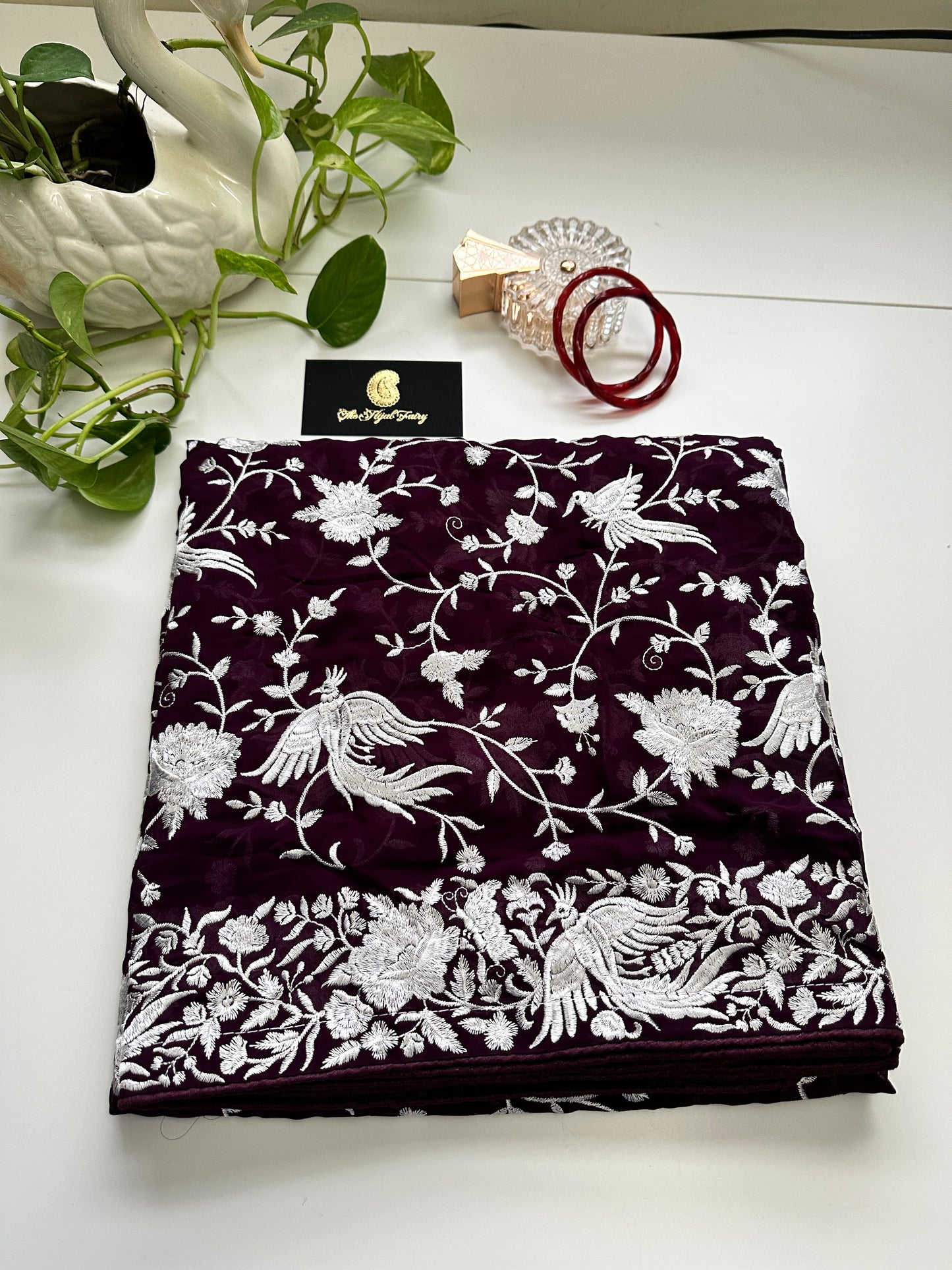 Parsi Gara Premium Dupatta - Wine