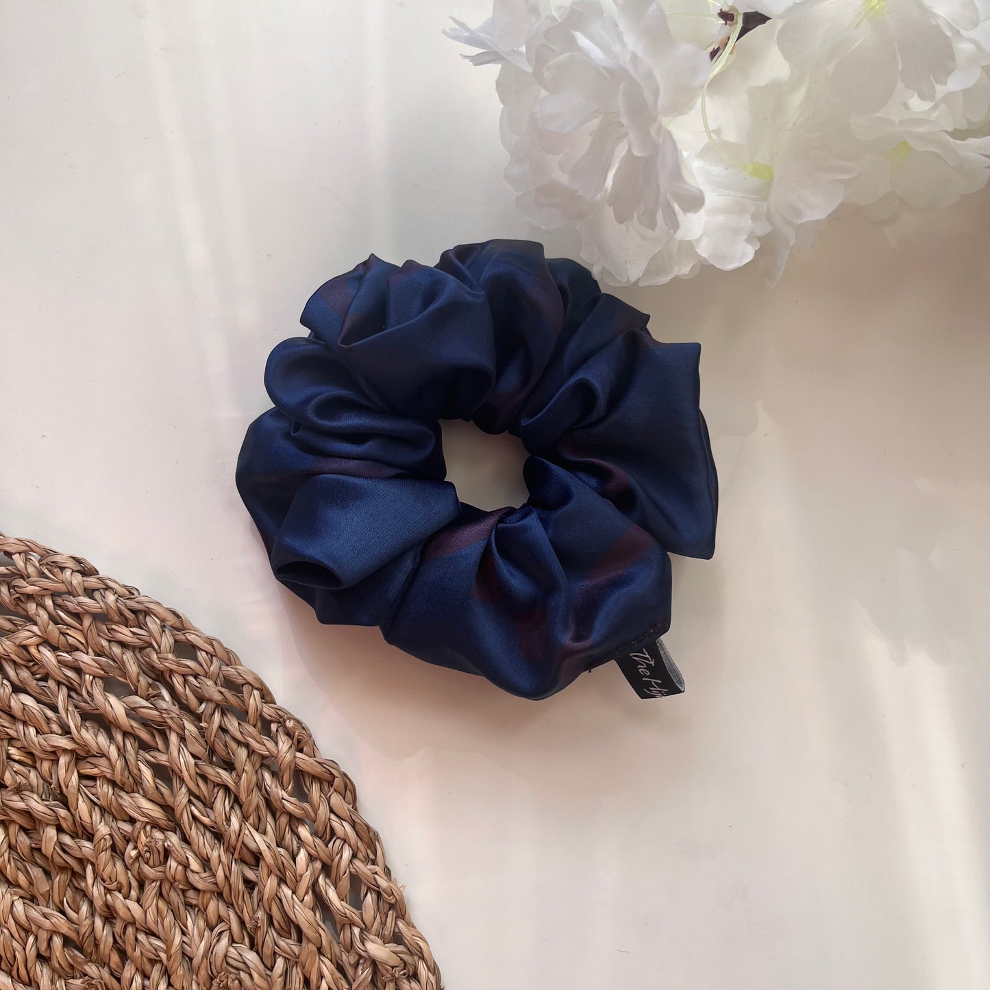 Navy Satin Scrunchie