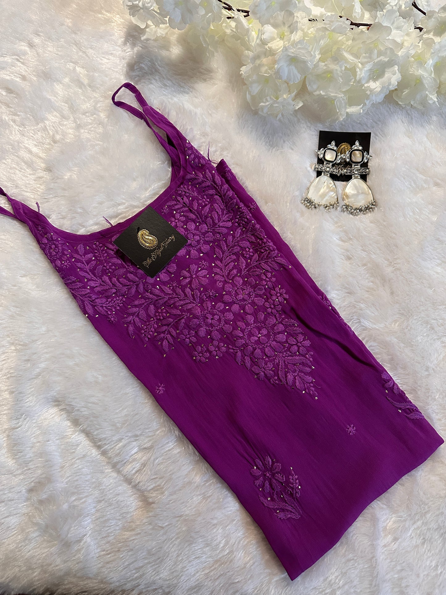 Lilac - Viscose Kurti - Noodle Strap with Mukaish