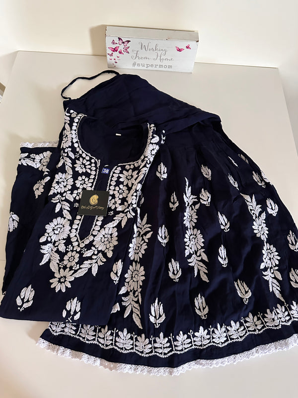 Navy Blue - Modal Gharara Set