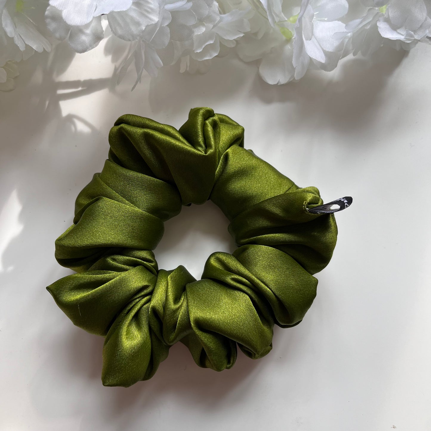 Olive Green Satin Scrunchie