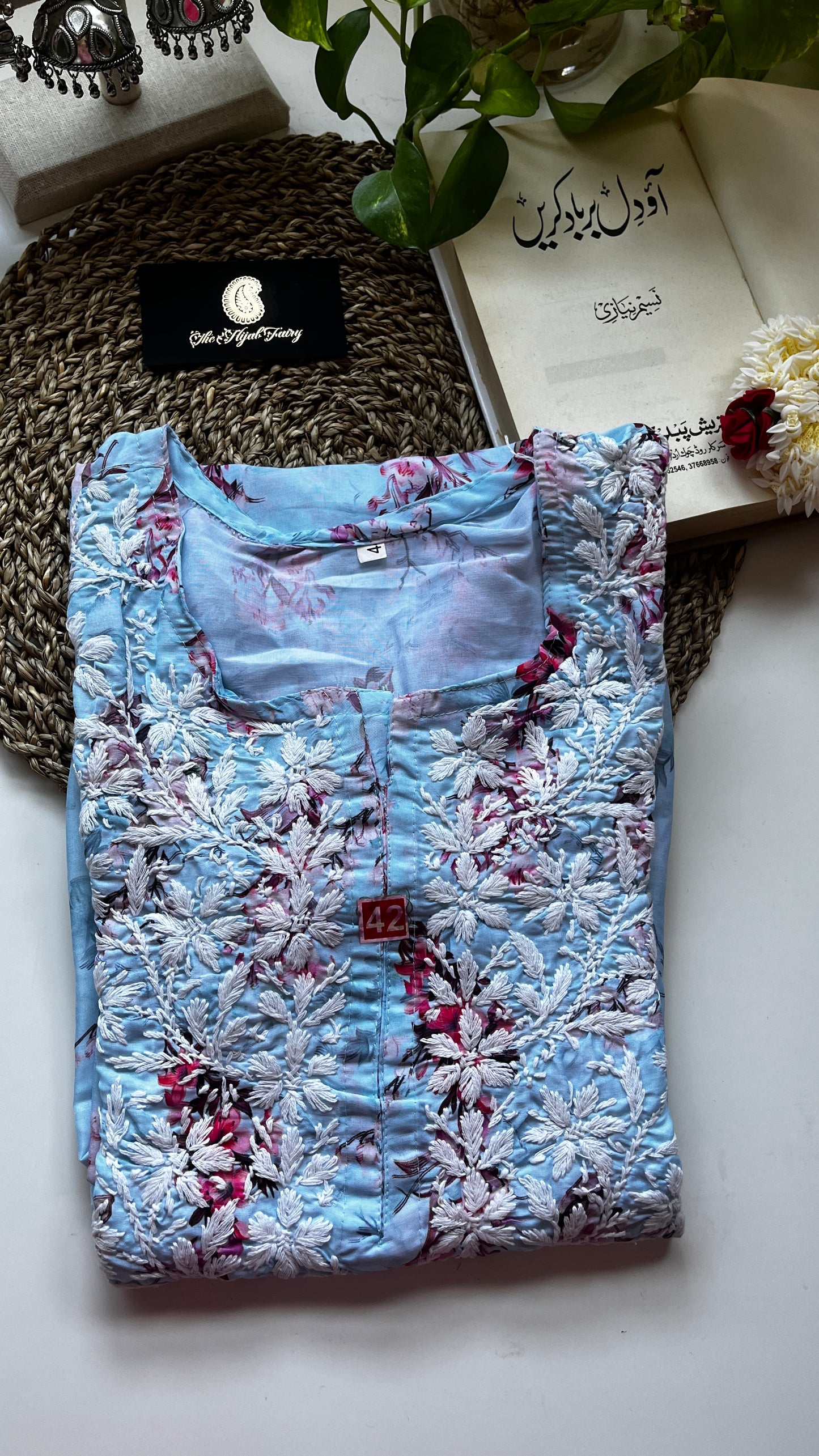 Blue - Chikankari Muslin Printed Kurti