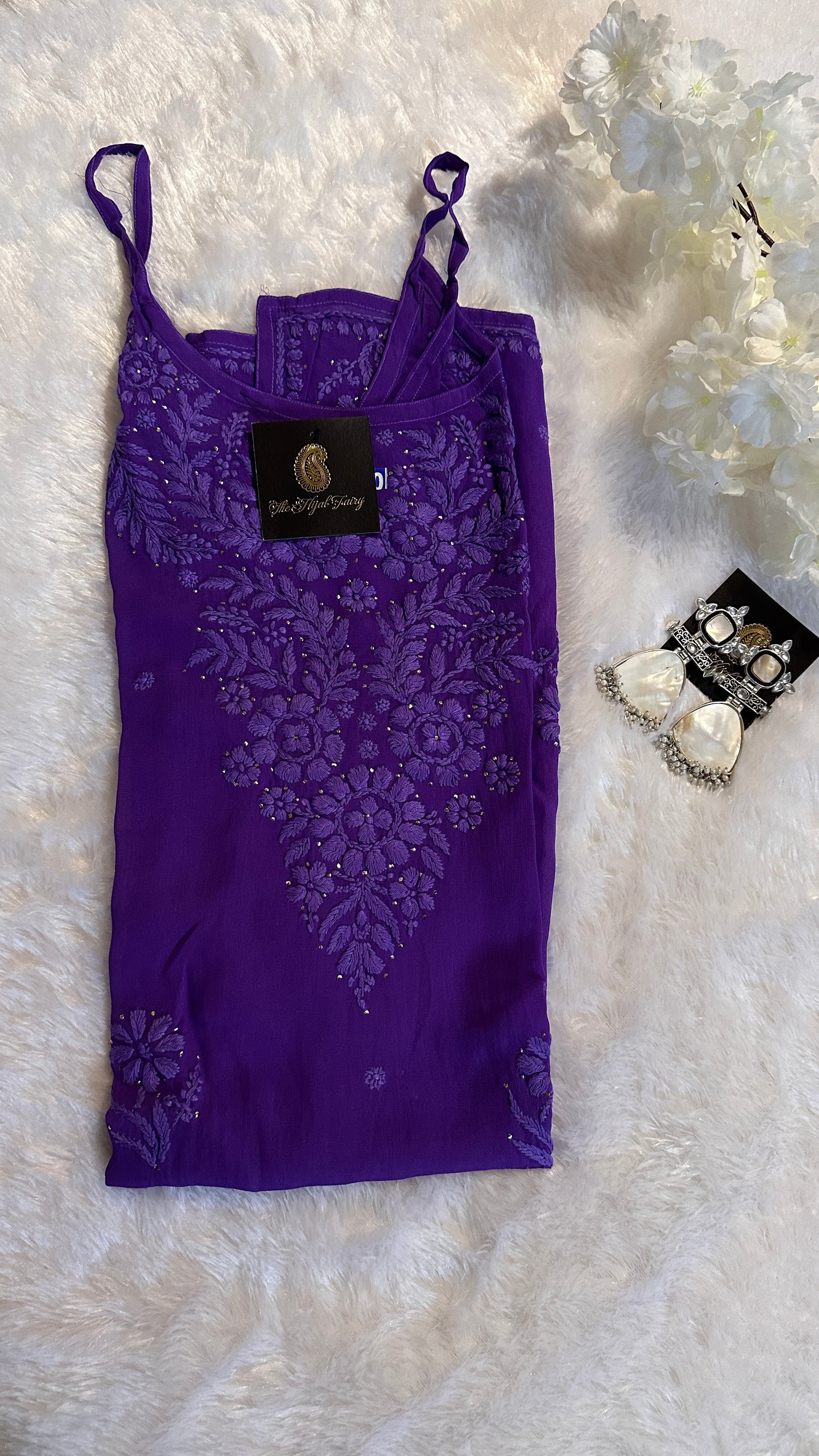 Purple - Viscose Kurti - Noodle Strap with Mukaish