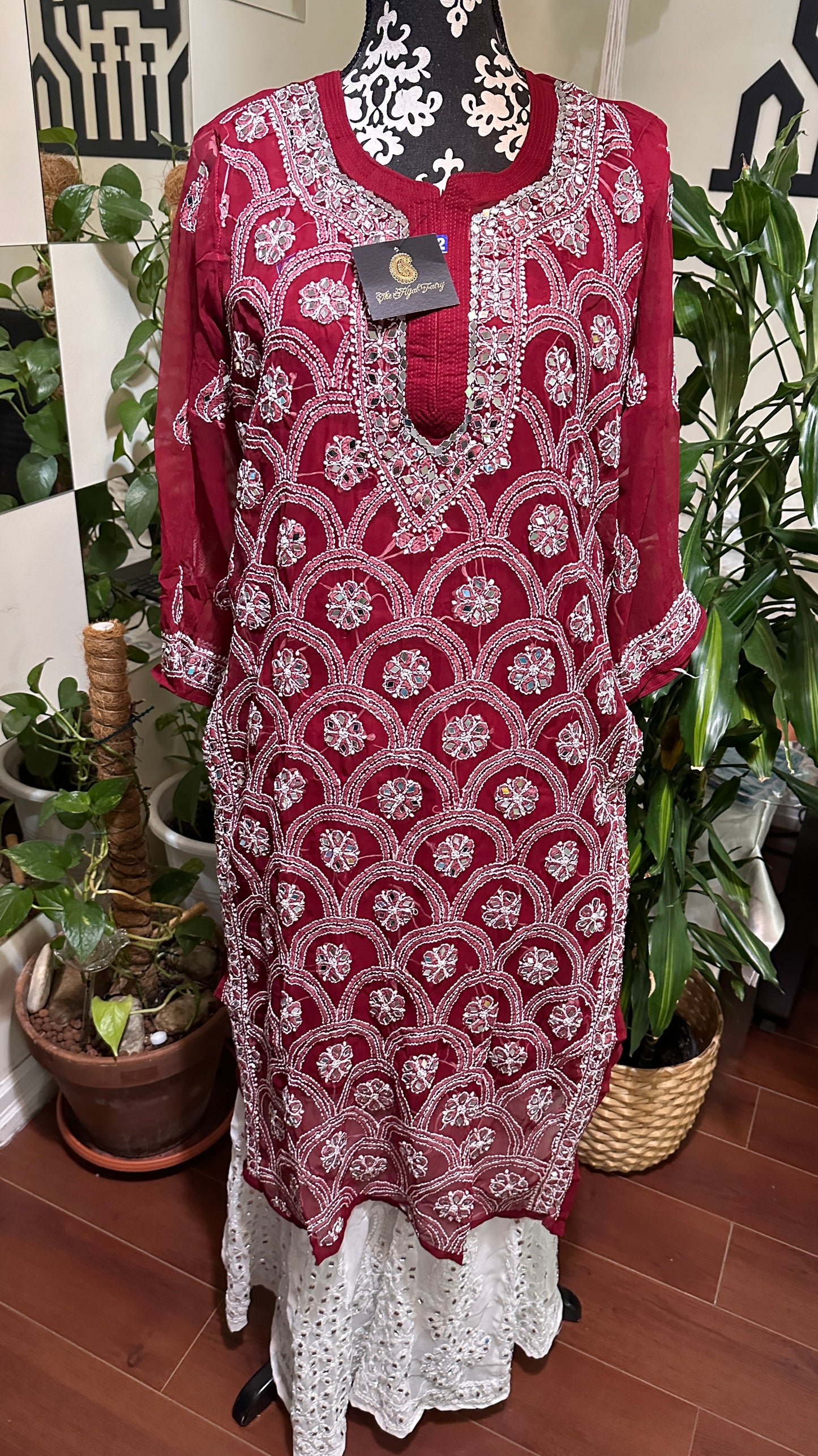 Maroon - Georgette Mirror Kurta