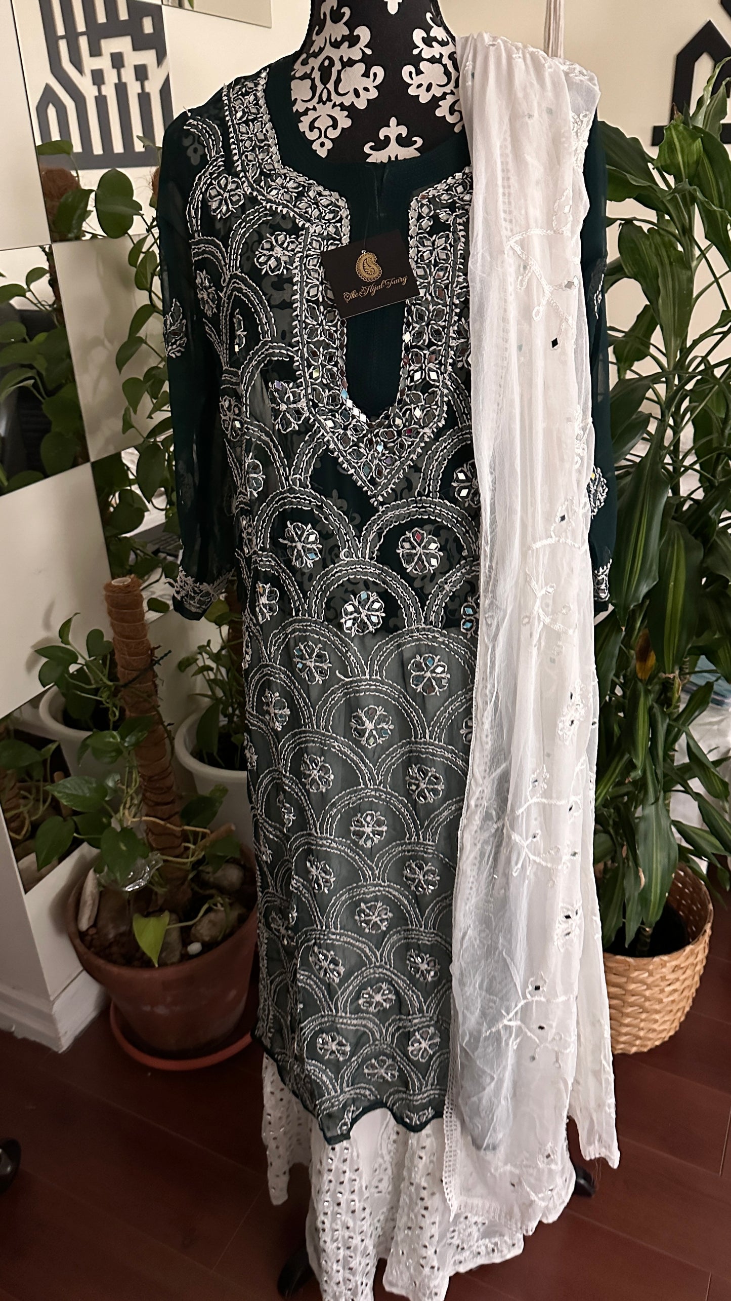 Dark Green - Georgette Mirror Kurta