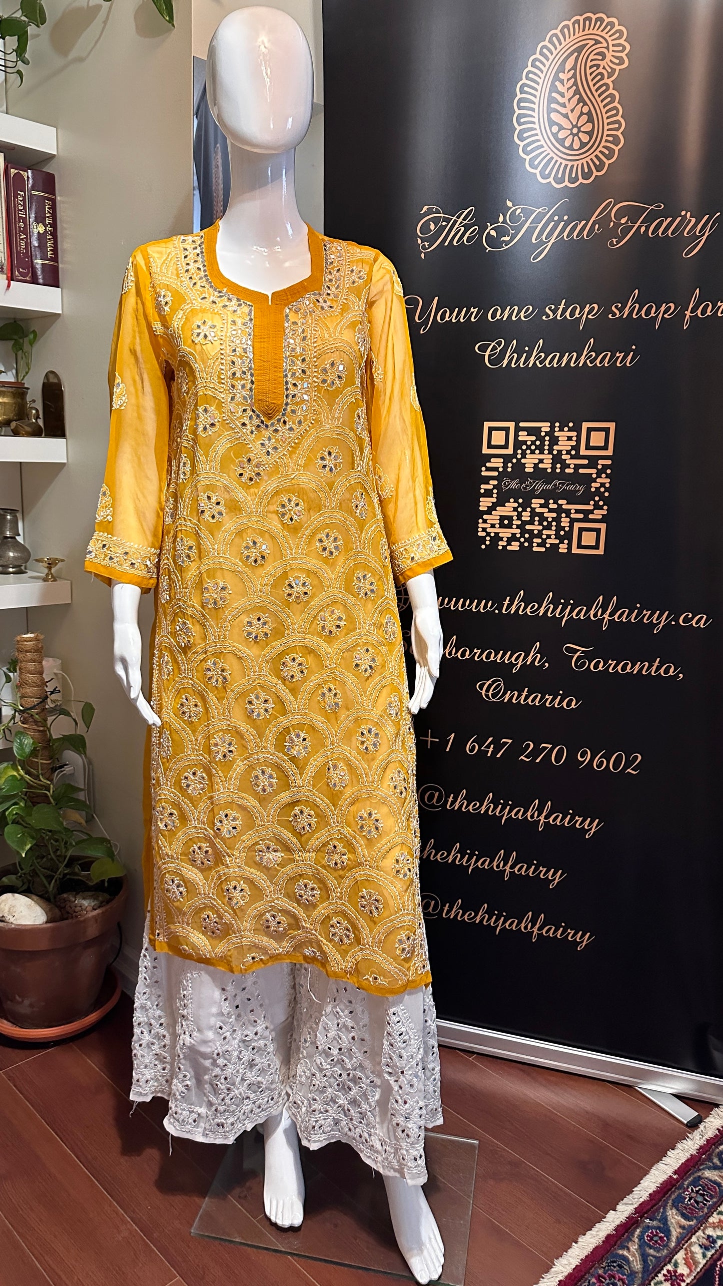 Mustard - Georgette Mirror Kurta