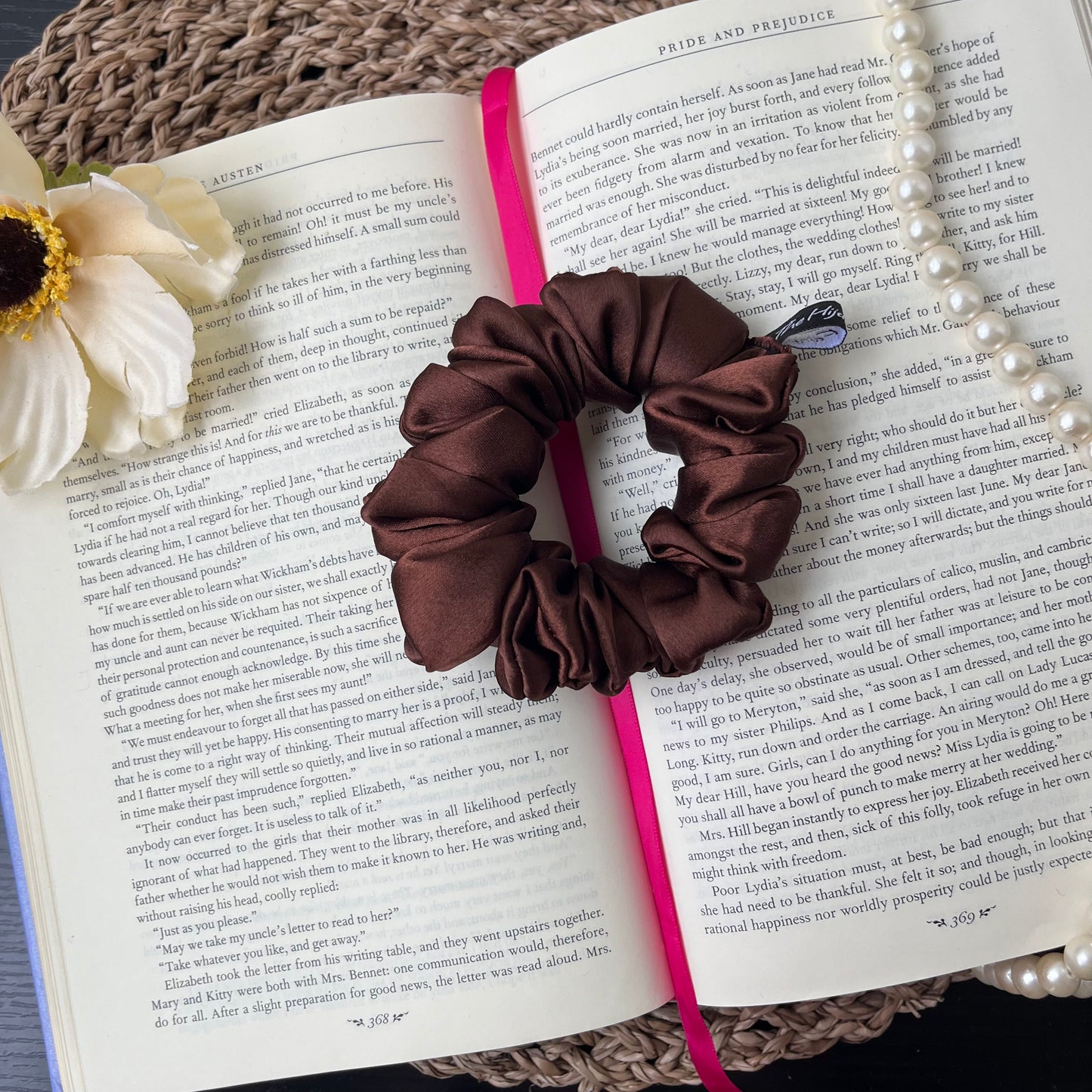 Coffee Brown Satin Scrunchie