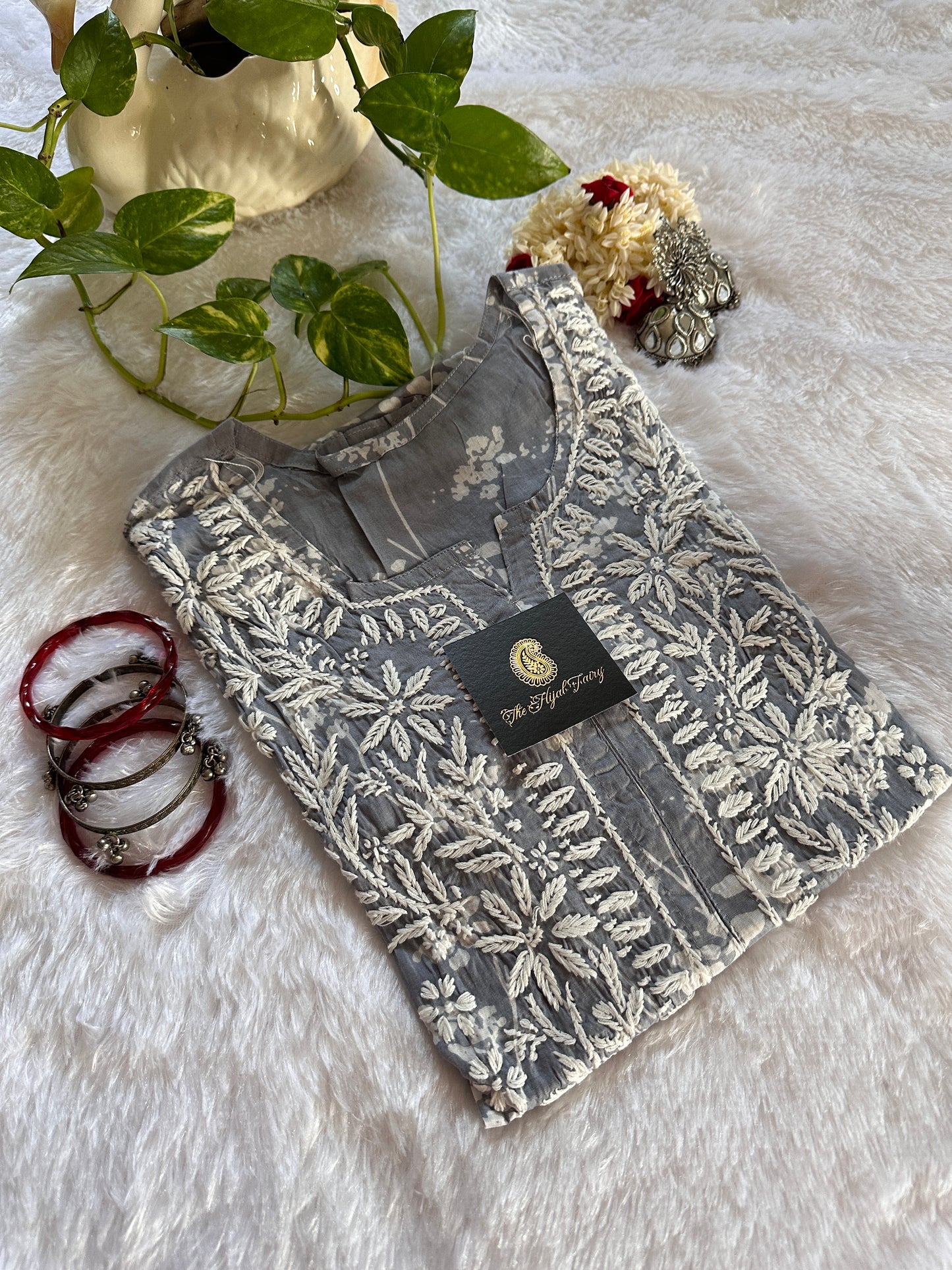 Mulmul Printed Kurti- Grey 1