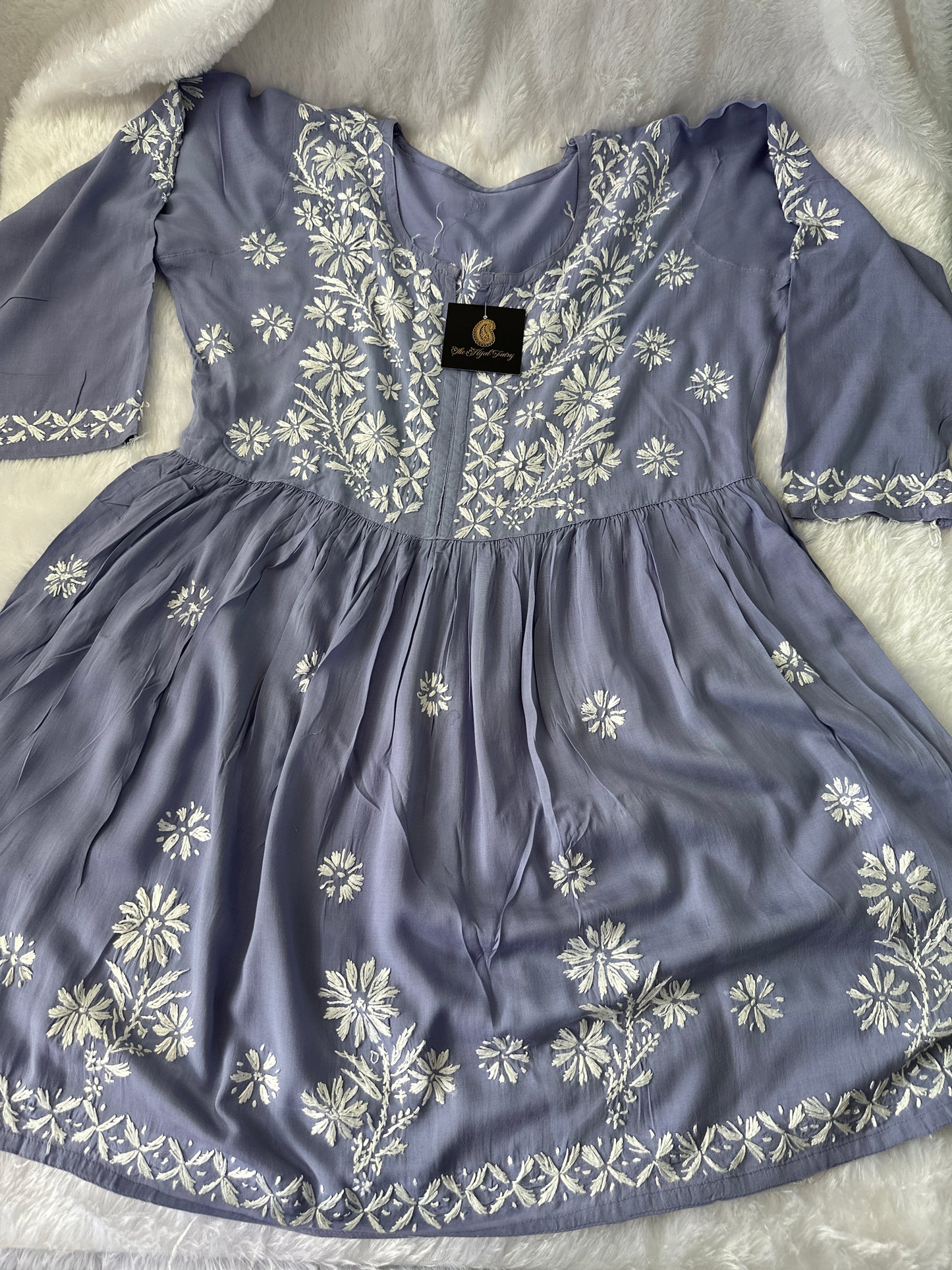 Lavender 2- Short Modal Chikankari Frock