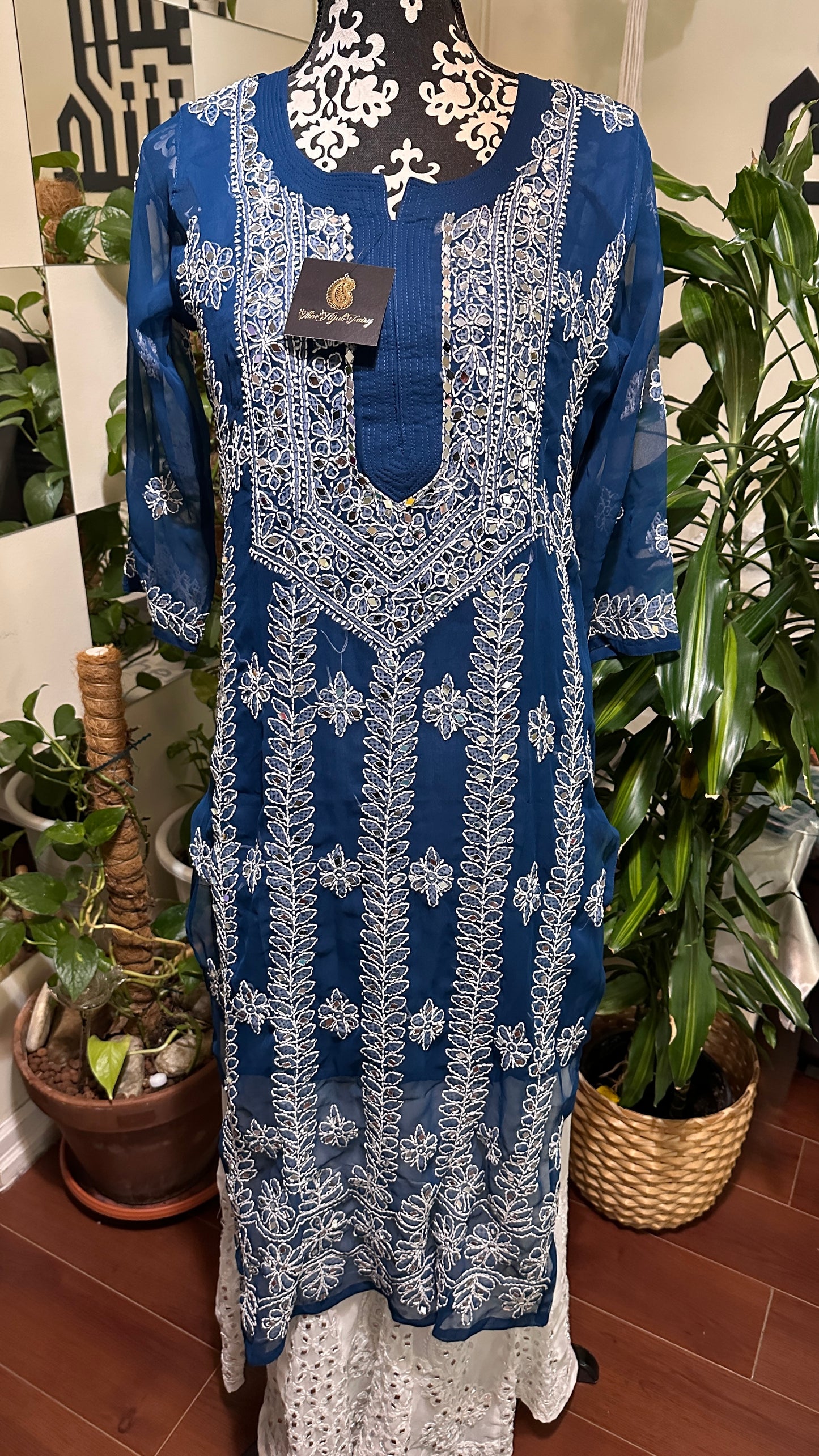 Teal Blue - Georgette Mirror Kurta