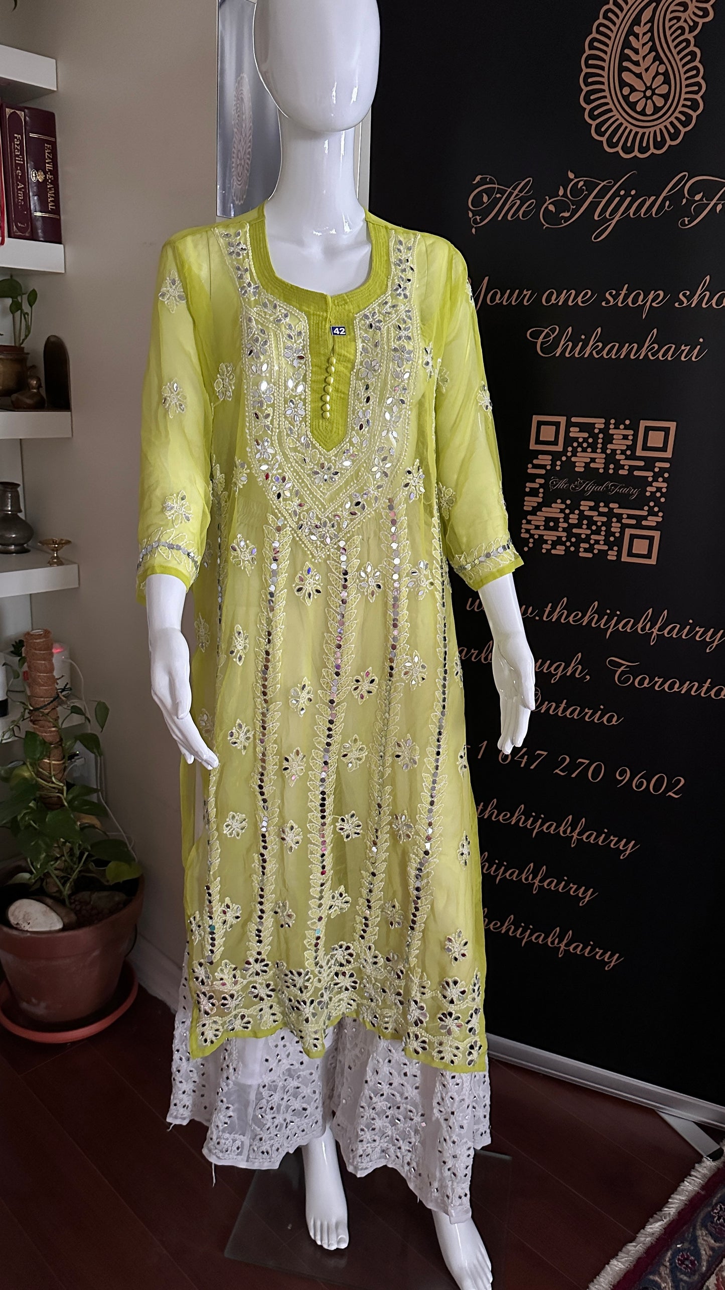 Apple Green - Georgette Mirror Kurta