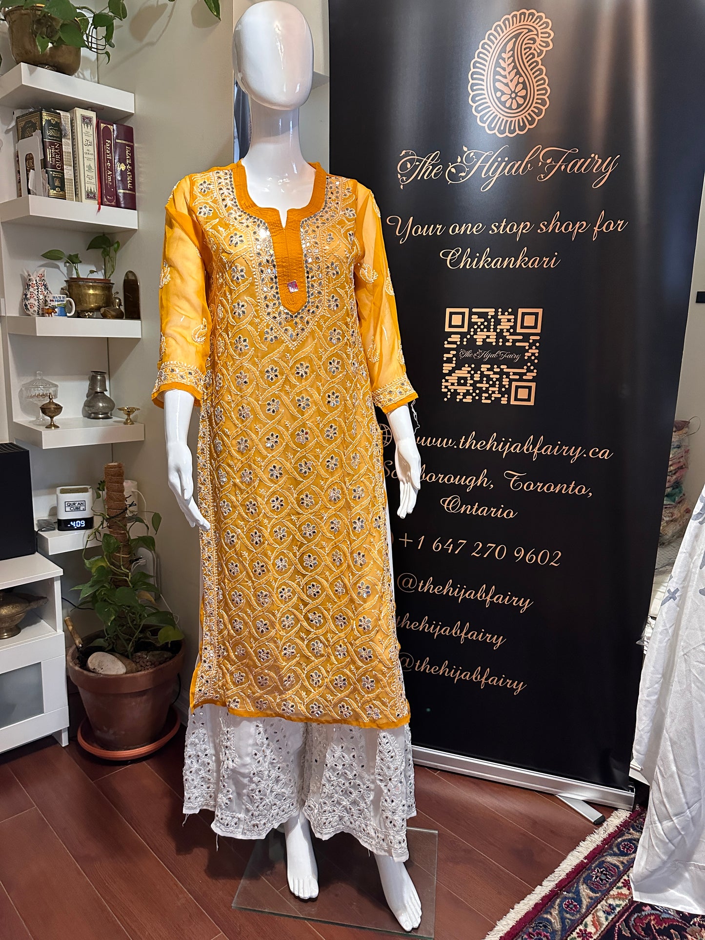 Mustard - Georgette Mirror Kurta