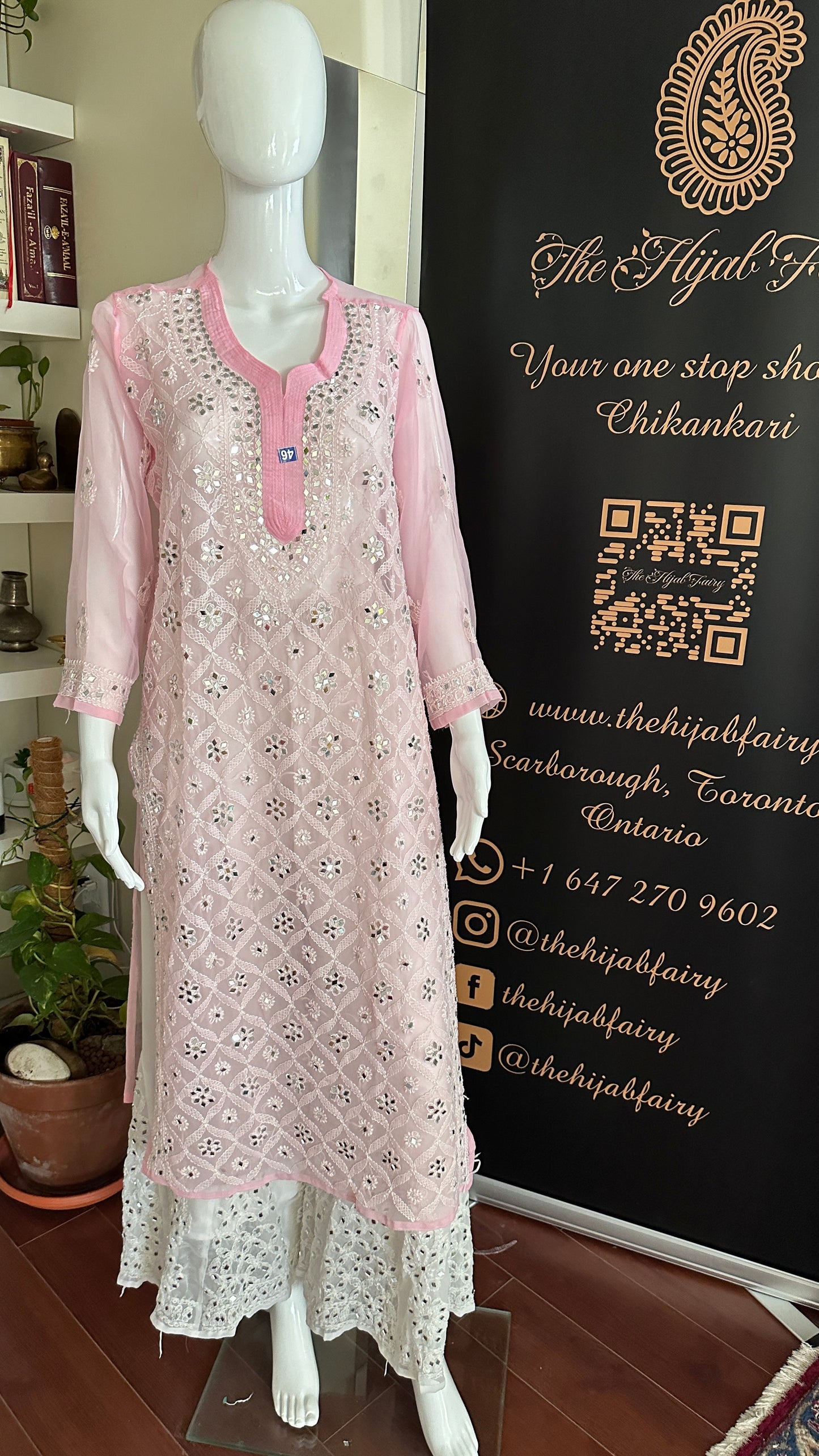 Light Pink - Georgette Mirror Kurta