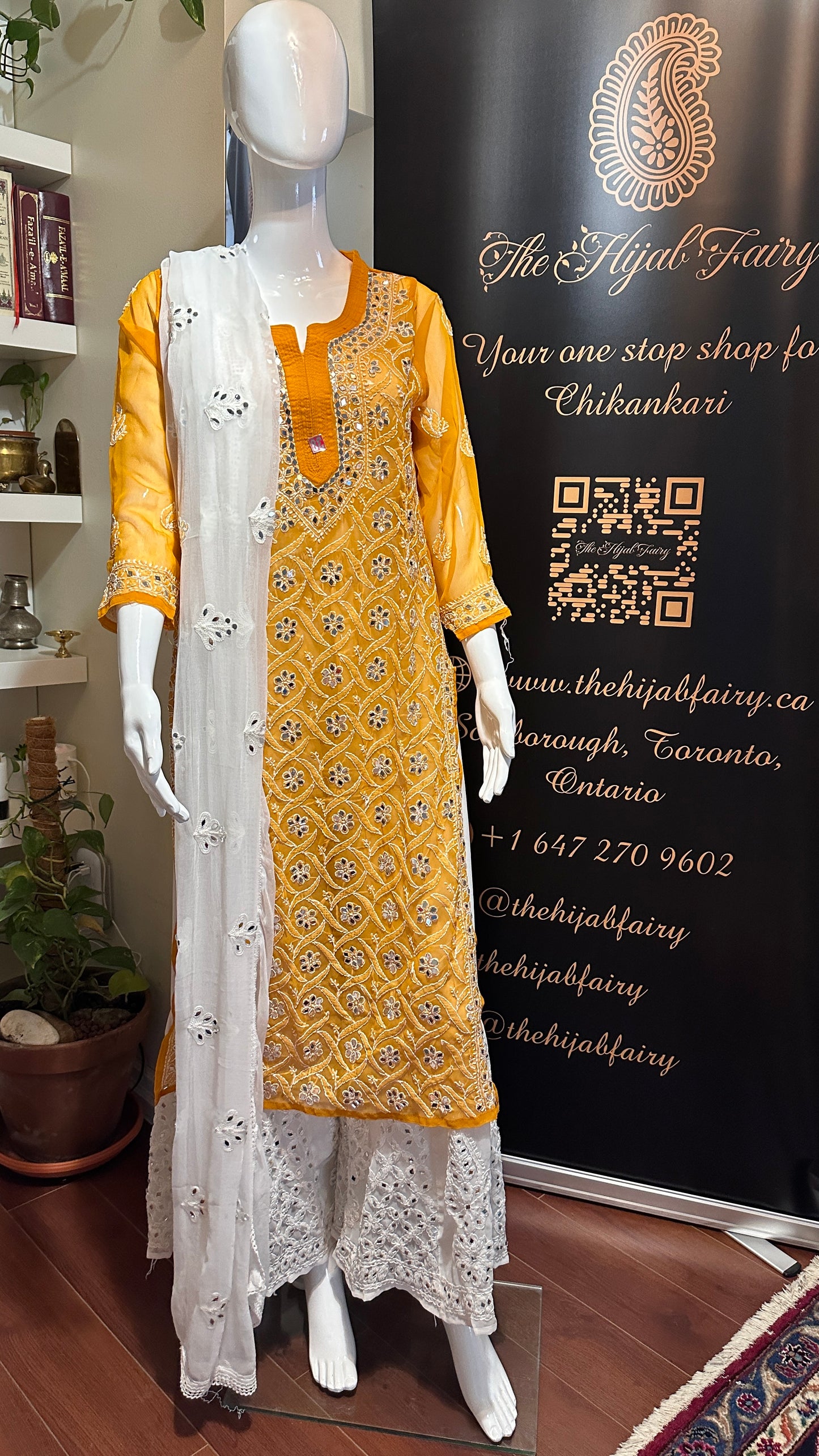 Mustard - Georgette Mirror Kurta