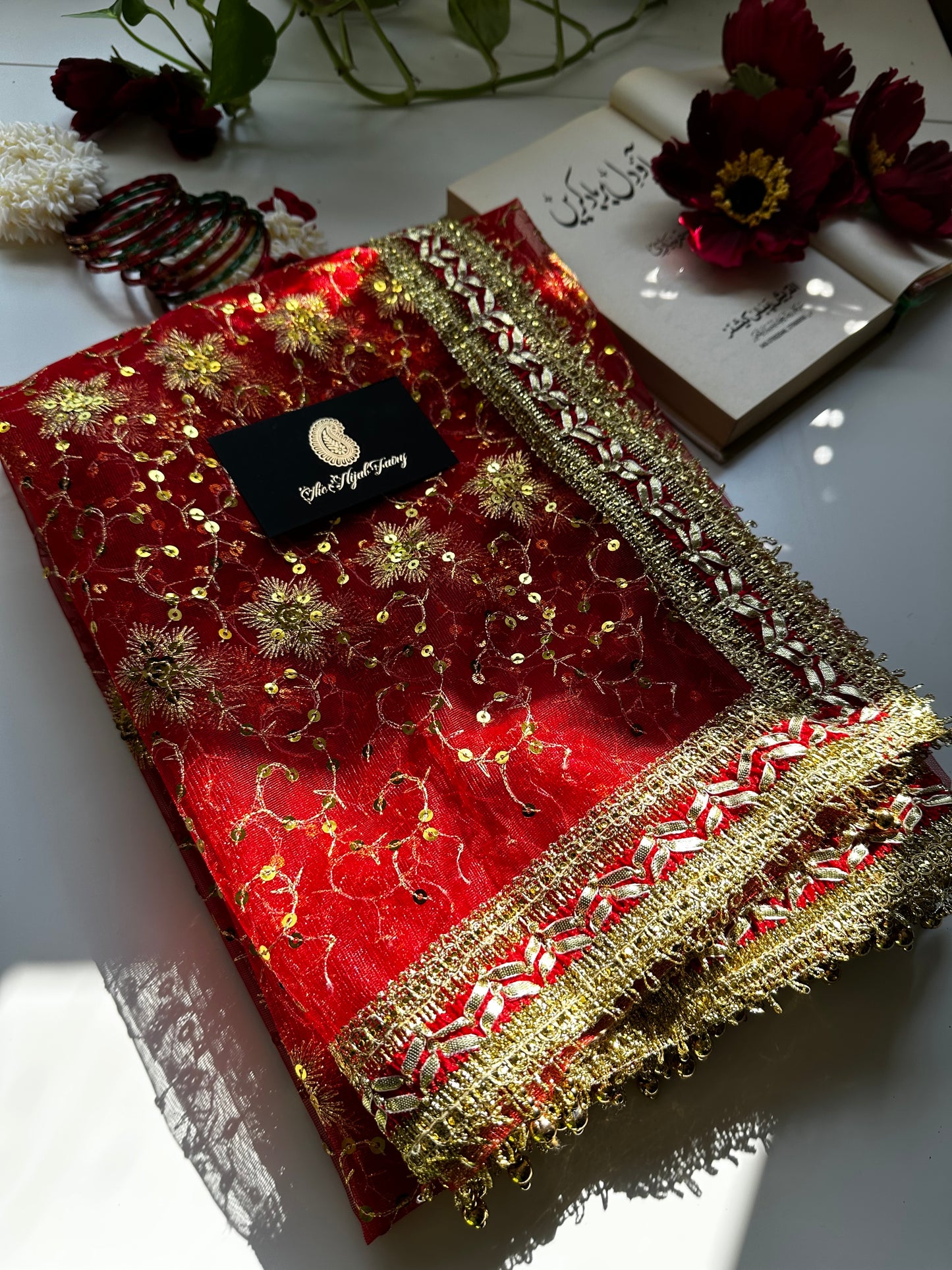 Red and Gold Bridal Ghoonghat Dupatta