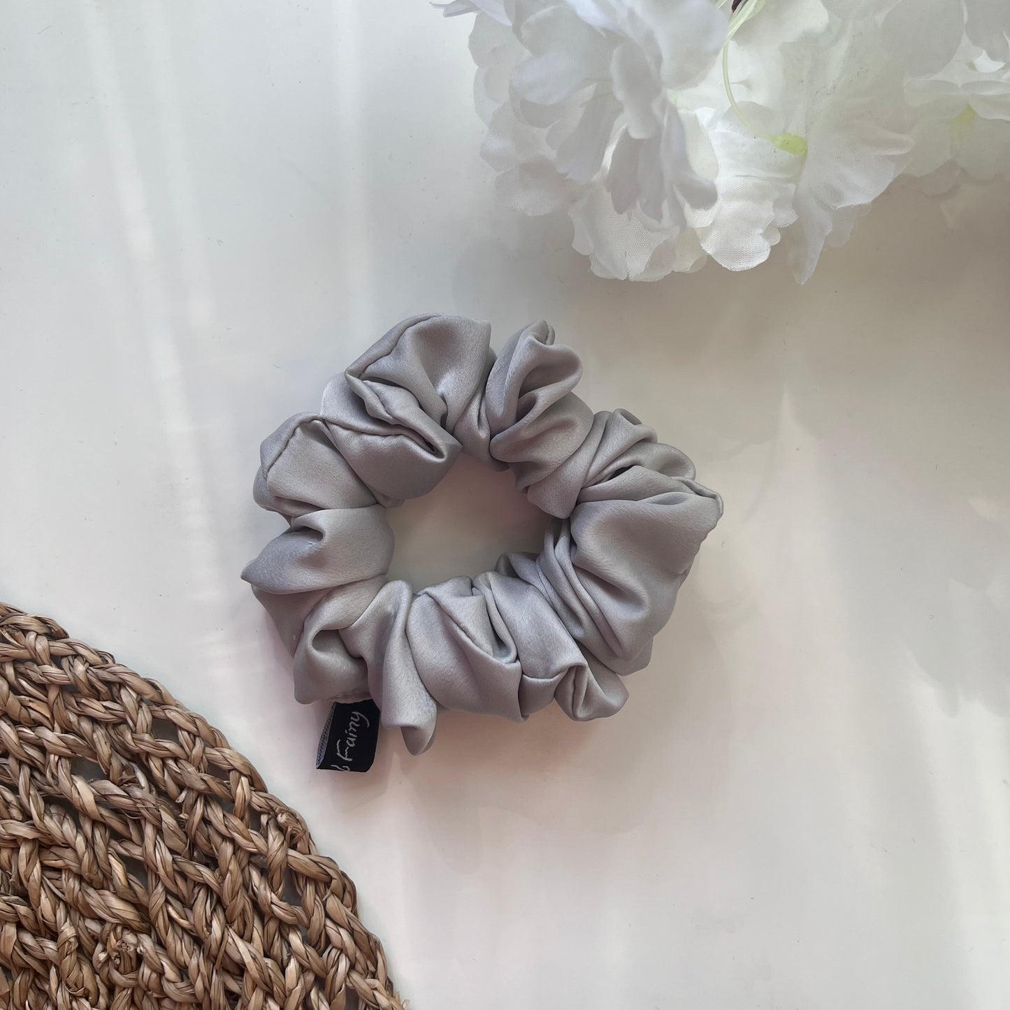 Grey Satin Scrunchie