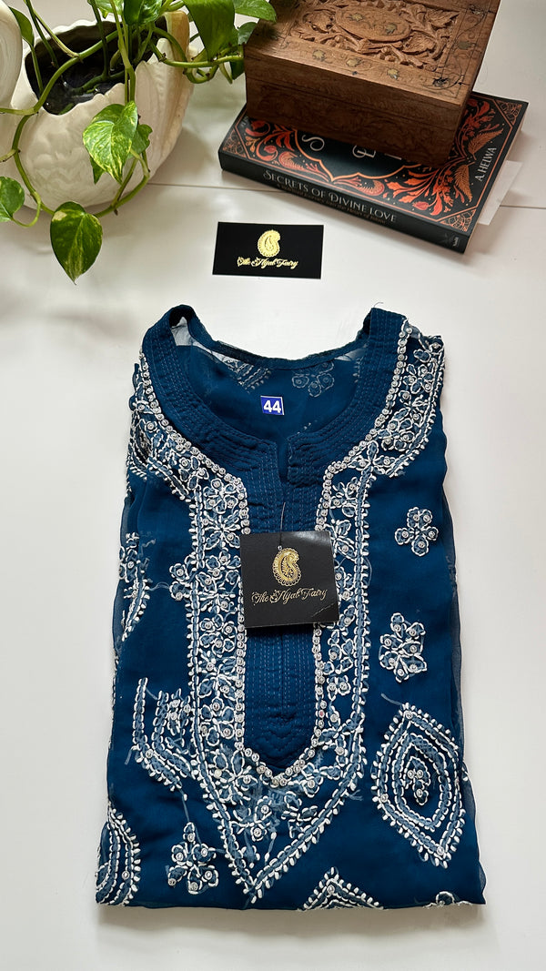 Georgette Stone Kurta- Teal Blue