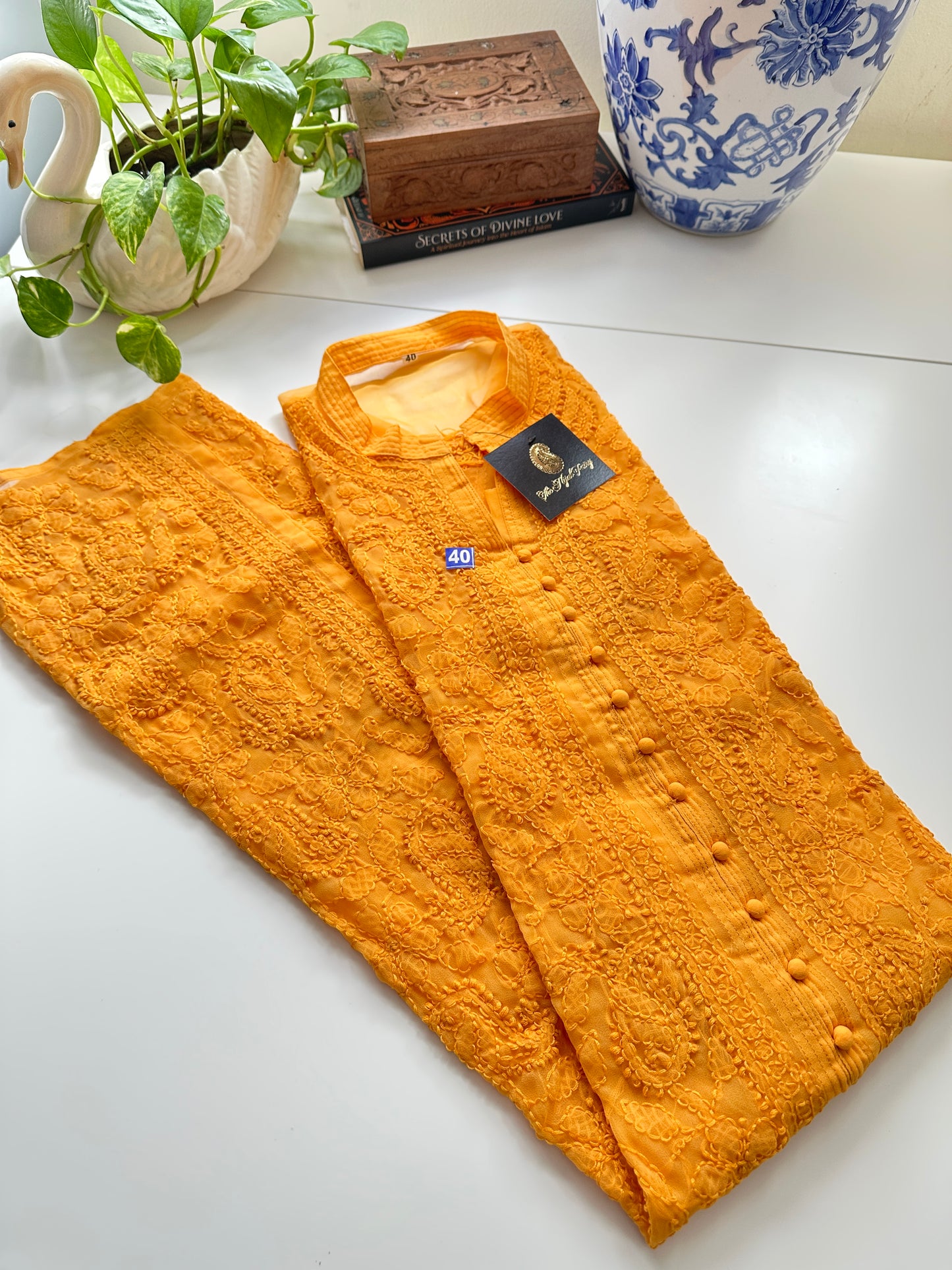 Georgette Kurta - Saffron Sherwani style