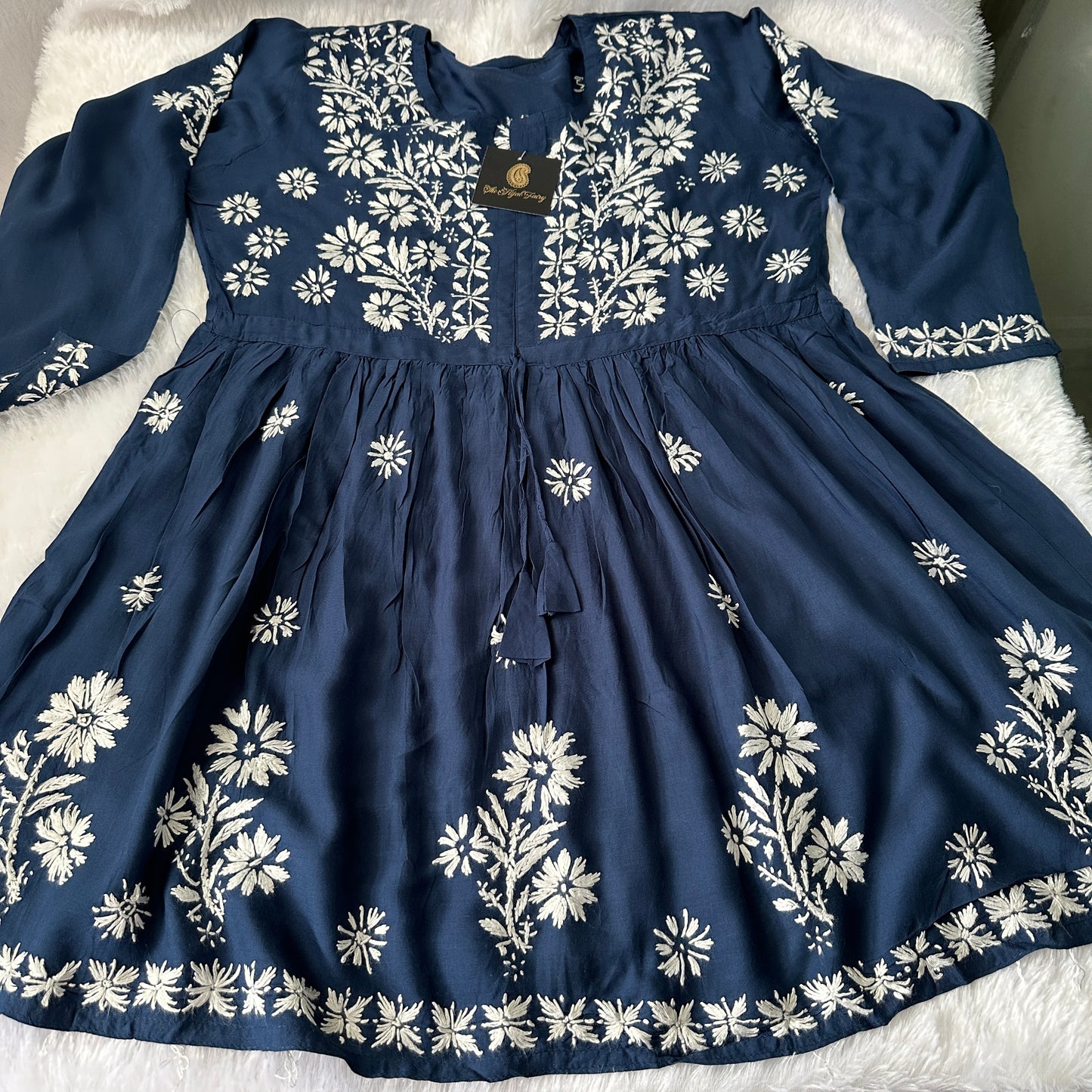 Navy Blue - Short Modal Chikankari Frock