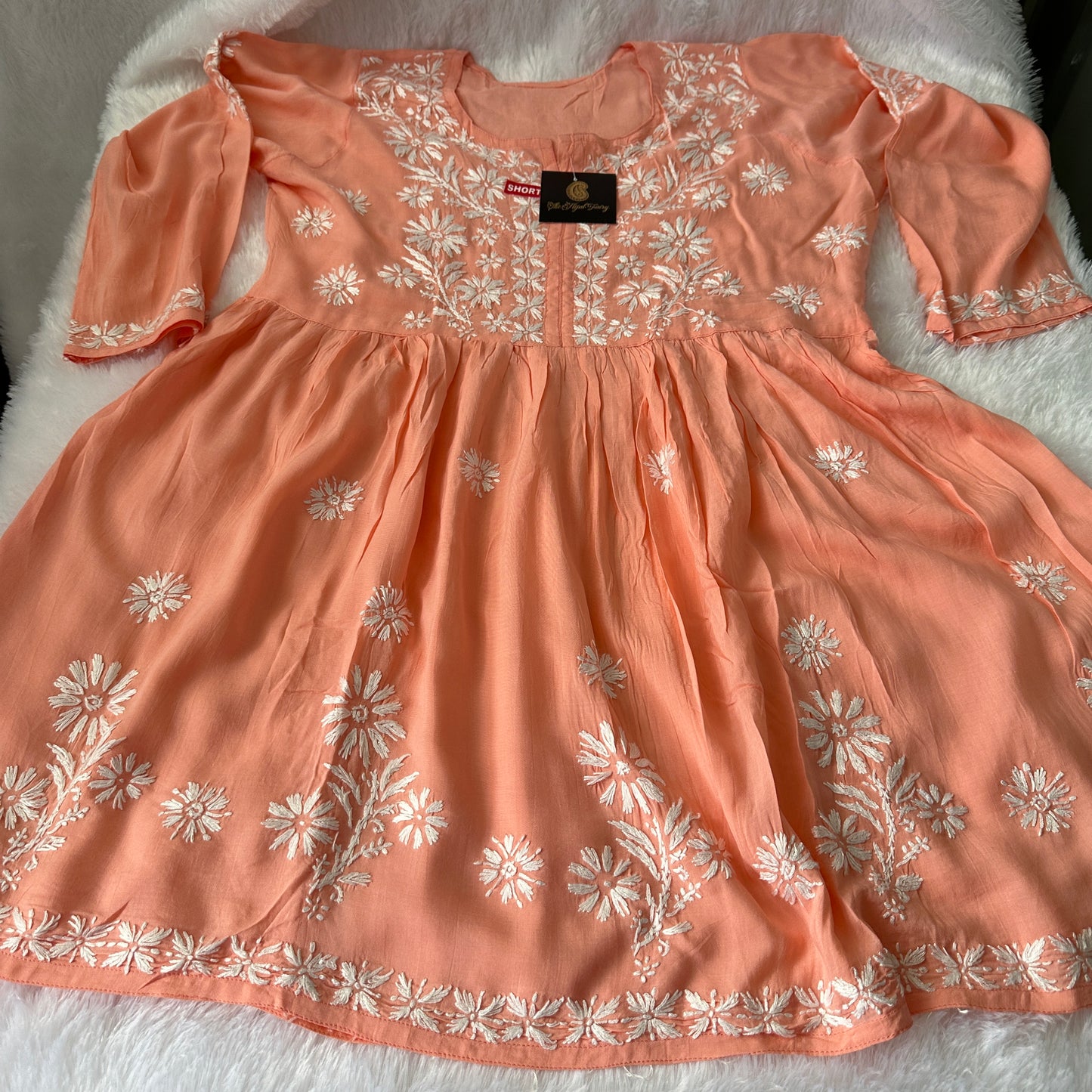 Peach - Short Modal Chikankari Frock