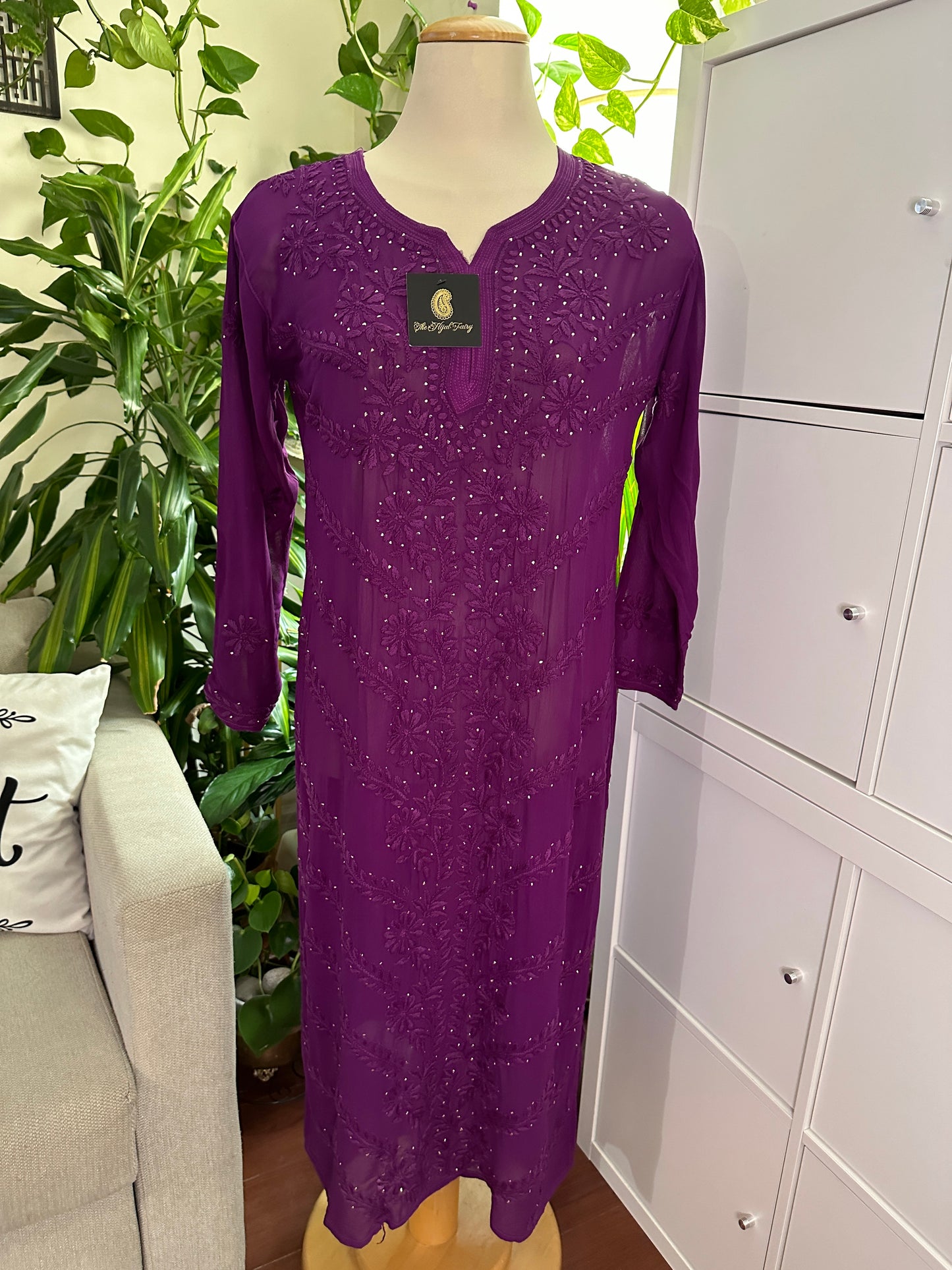 Purple  - Premium Viscose Kurti with Mukaish