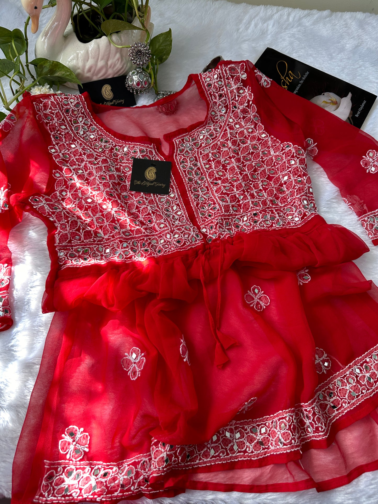 Red - Georgette Mirror Short Kurta