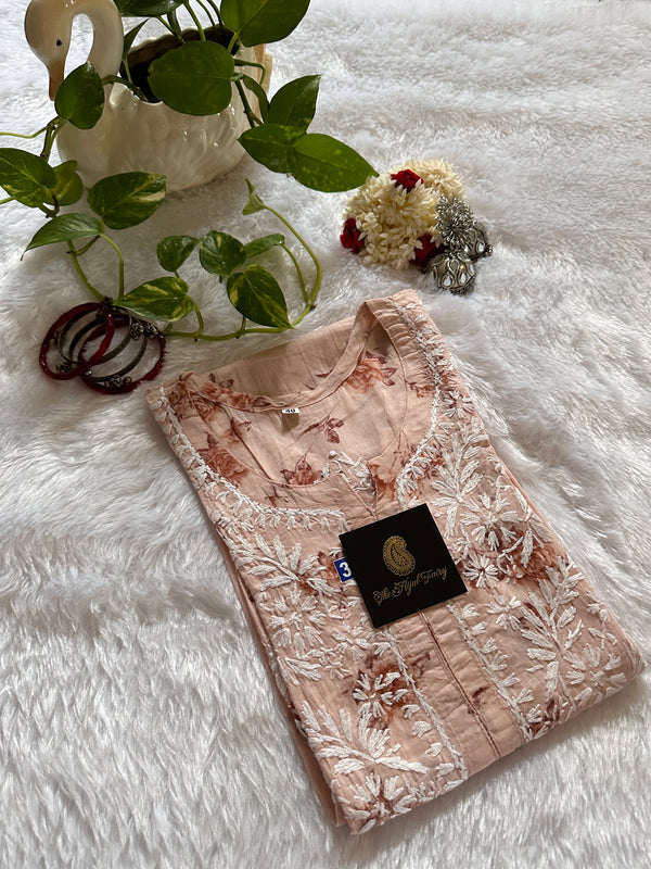 Malmal Printed Kurti- Peach 2