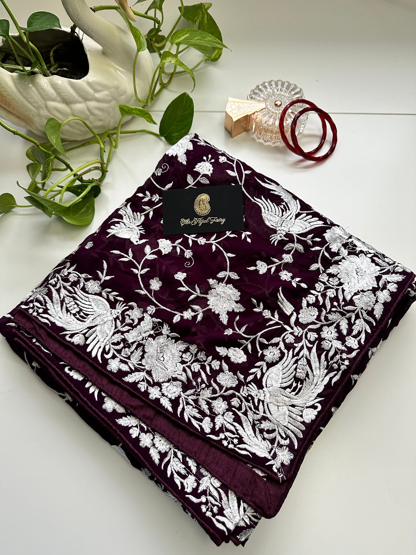 Parsi Gara Premium Dupatta - Wine