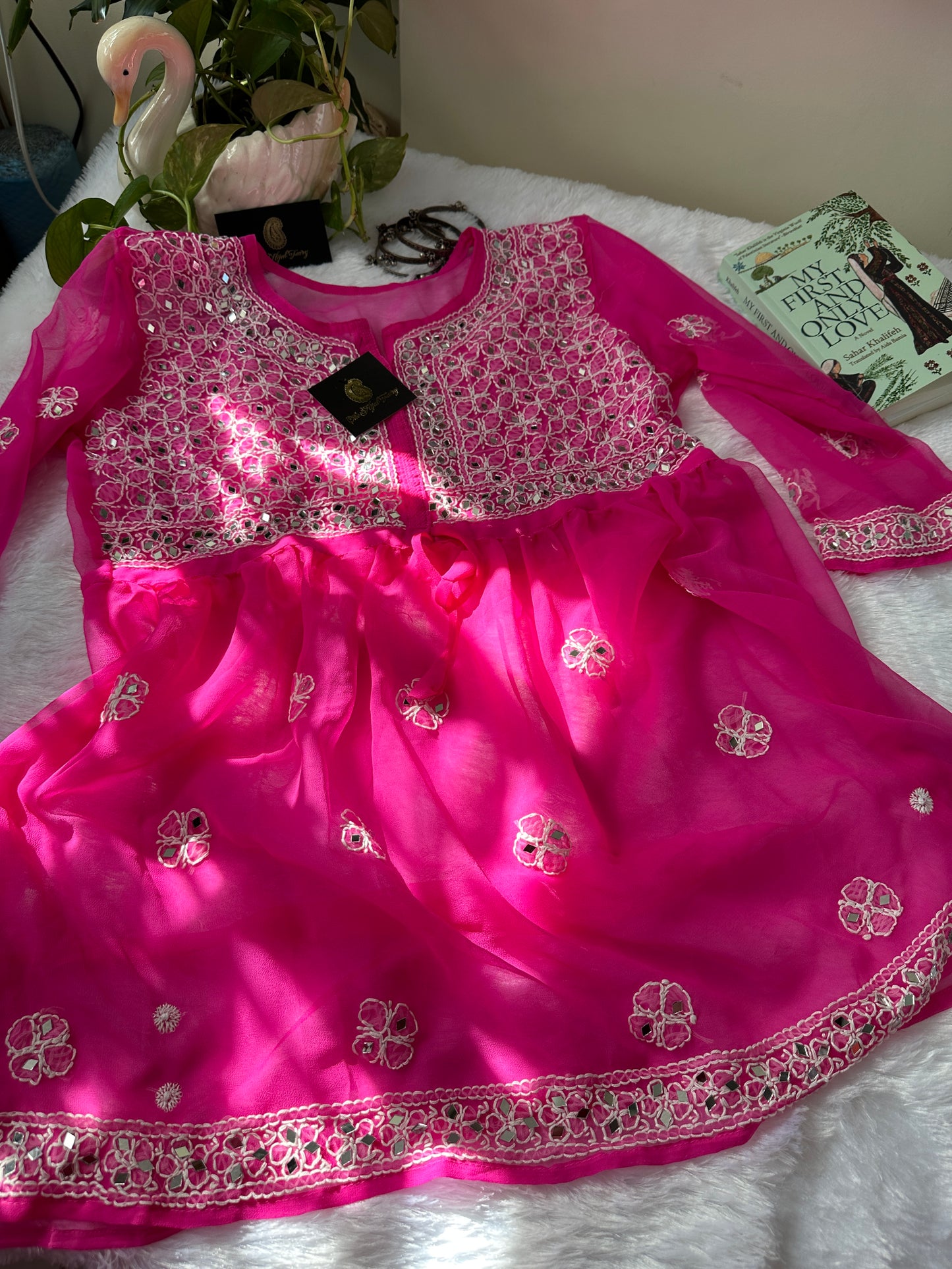 Hot Pink - Georgette Mirror Short Kurta