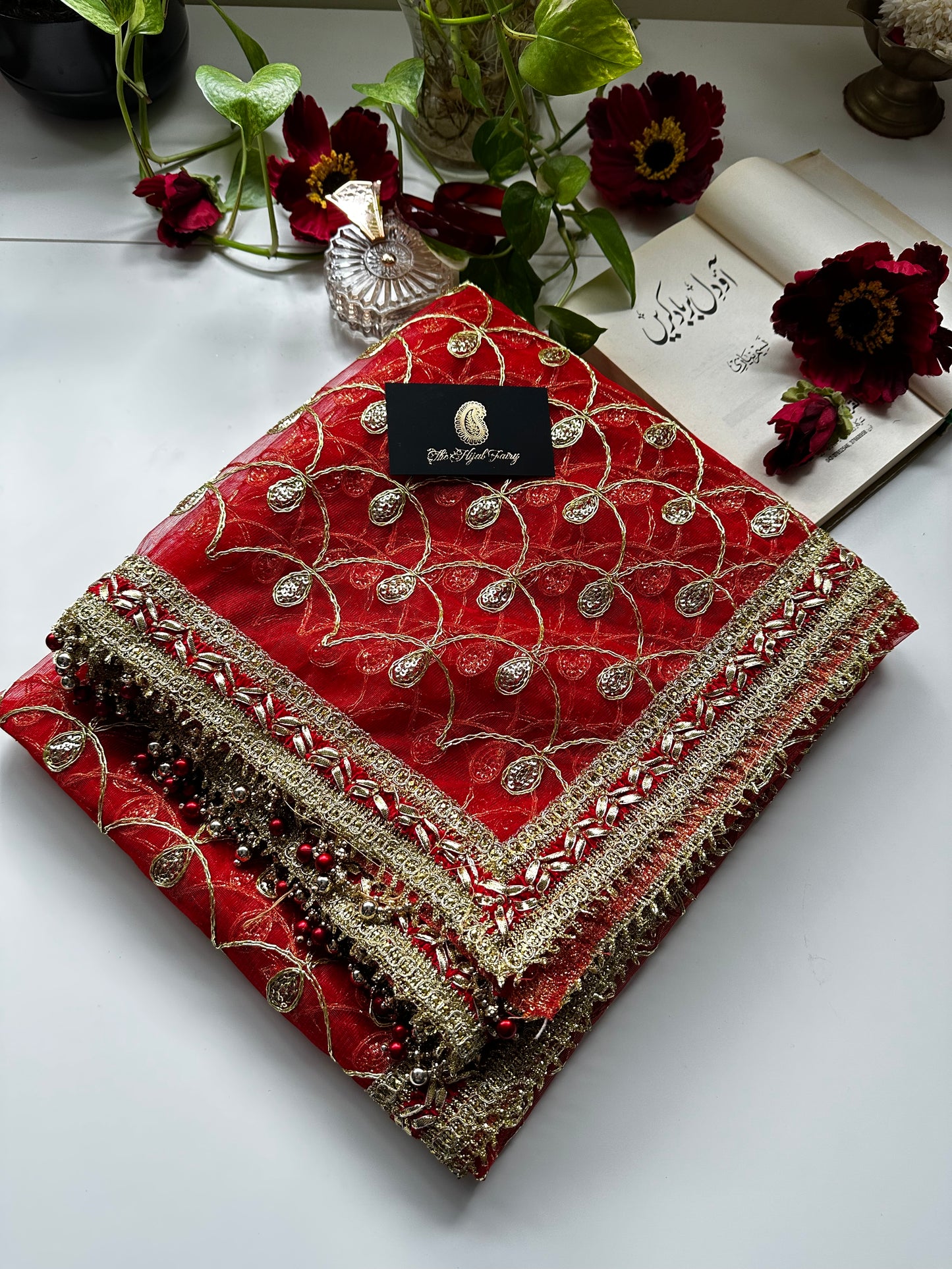 Red and Gold Bridal Ghoonghat Dupatta