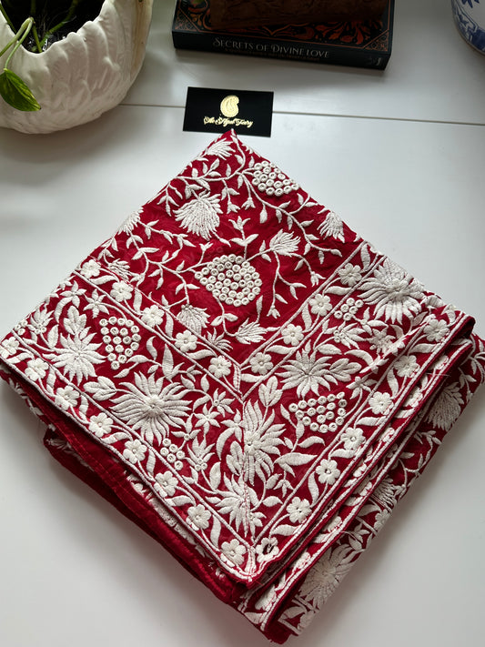 Parsi Gara Heavy Work Dupatta - Strawberry Red