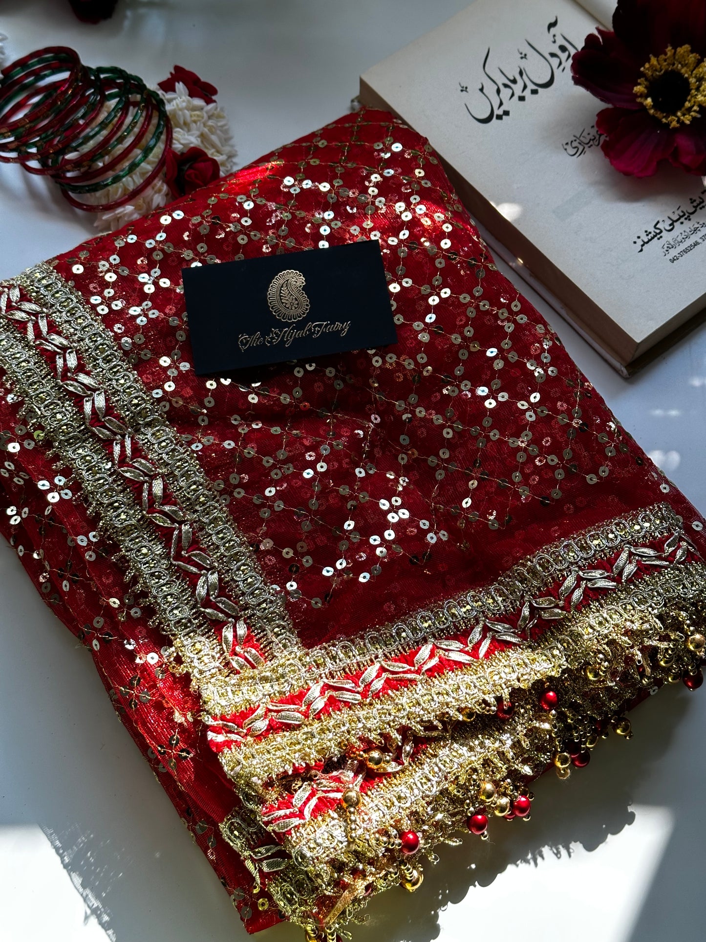 Red and Gold Bridal Ghoonghat Dupatta