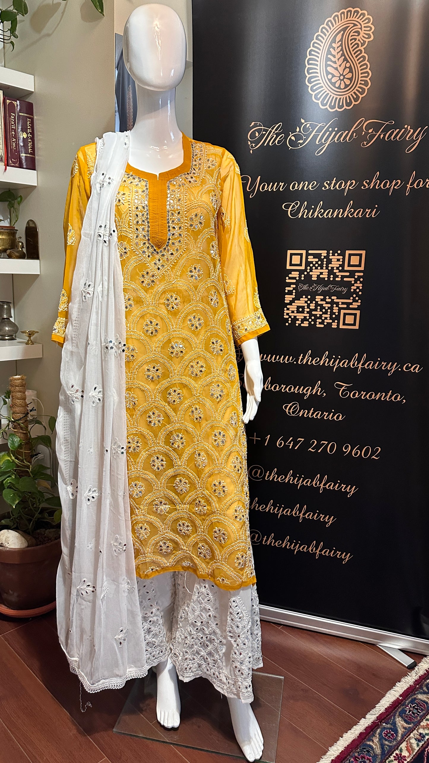 Mustard - Georgette Mirror Kurta