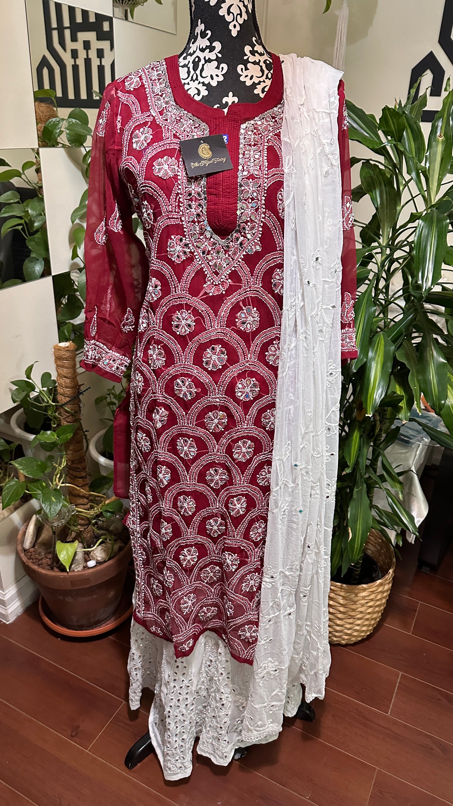 Maroon - Georgette Mirror Kurta