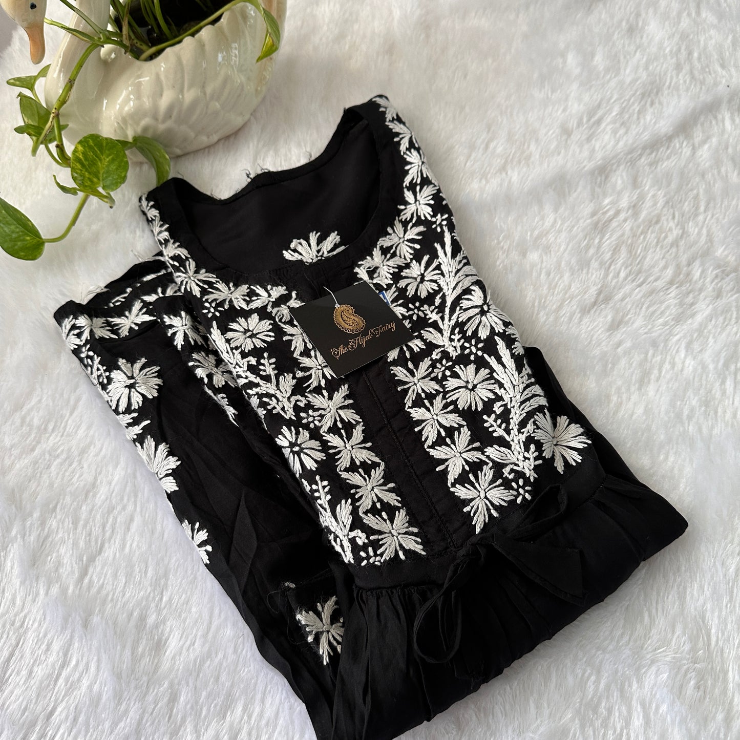 Black - Short Modal Chikankari Frock