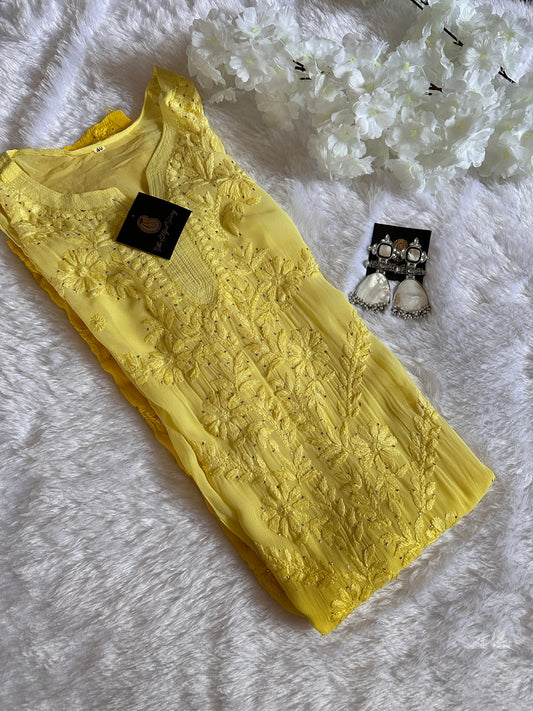 Yellow Ombre - Premium Viscose Kurti with Mukaish