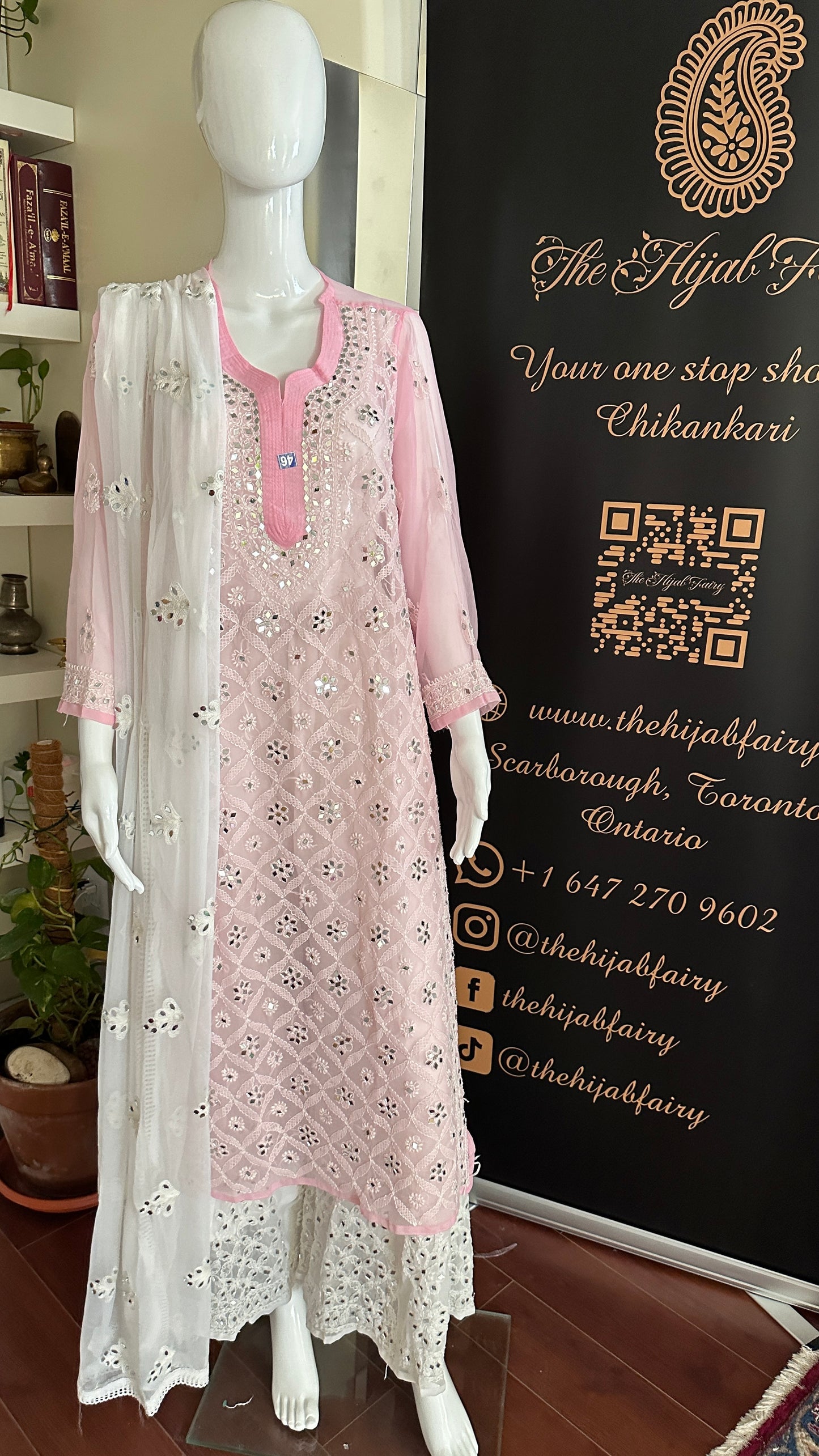 Light Pink - Georgette Mirror Kurta