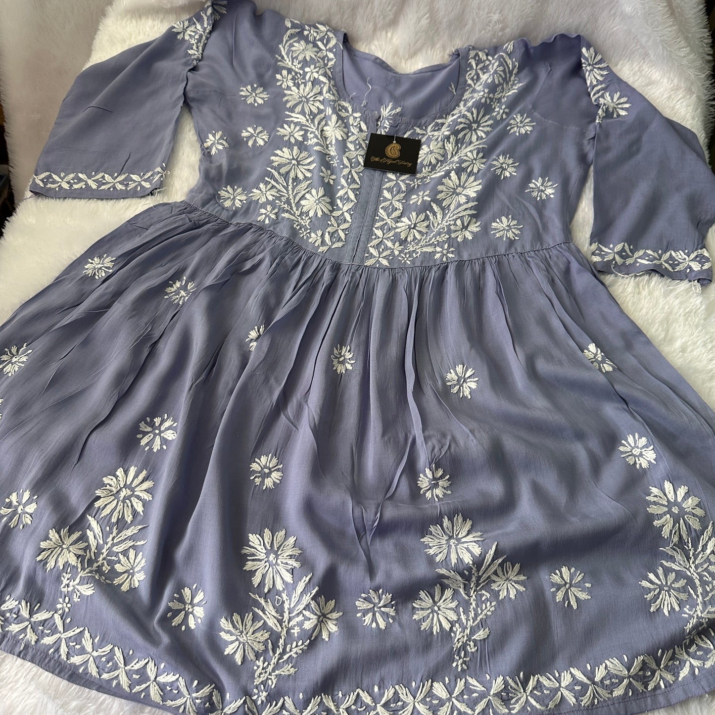 Lavender 2- Short Modal Chikankari Frock