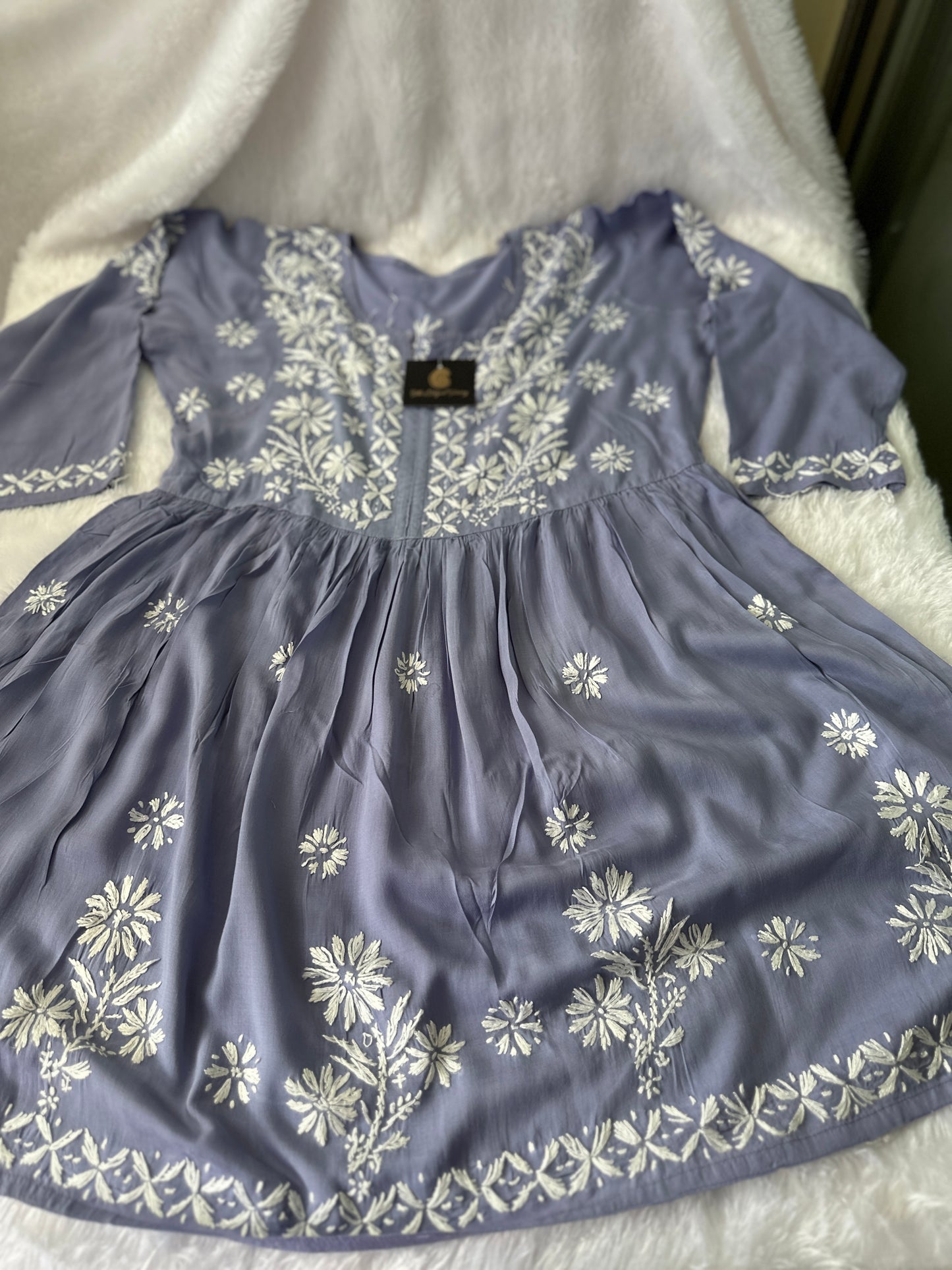 Lavender 2- Short Modal Chikankari Frock