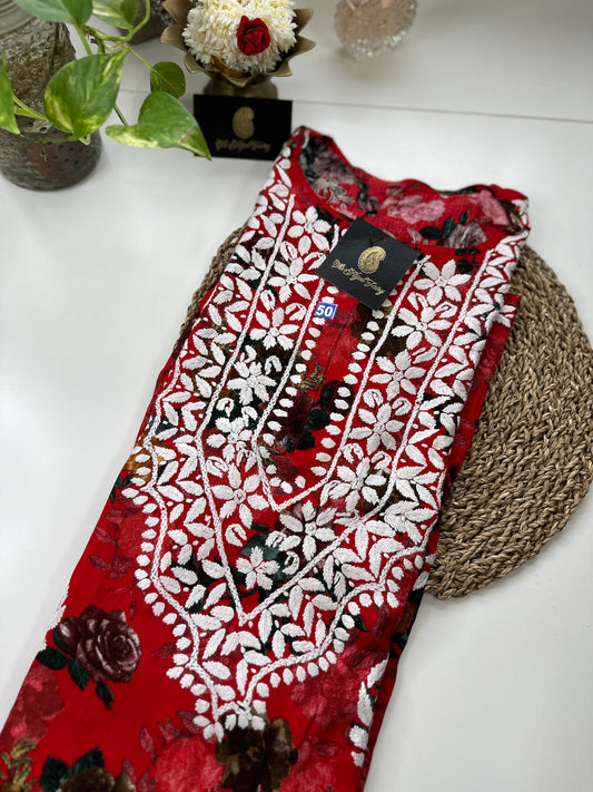 Rayon Printed Red Kurti (design A)