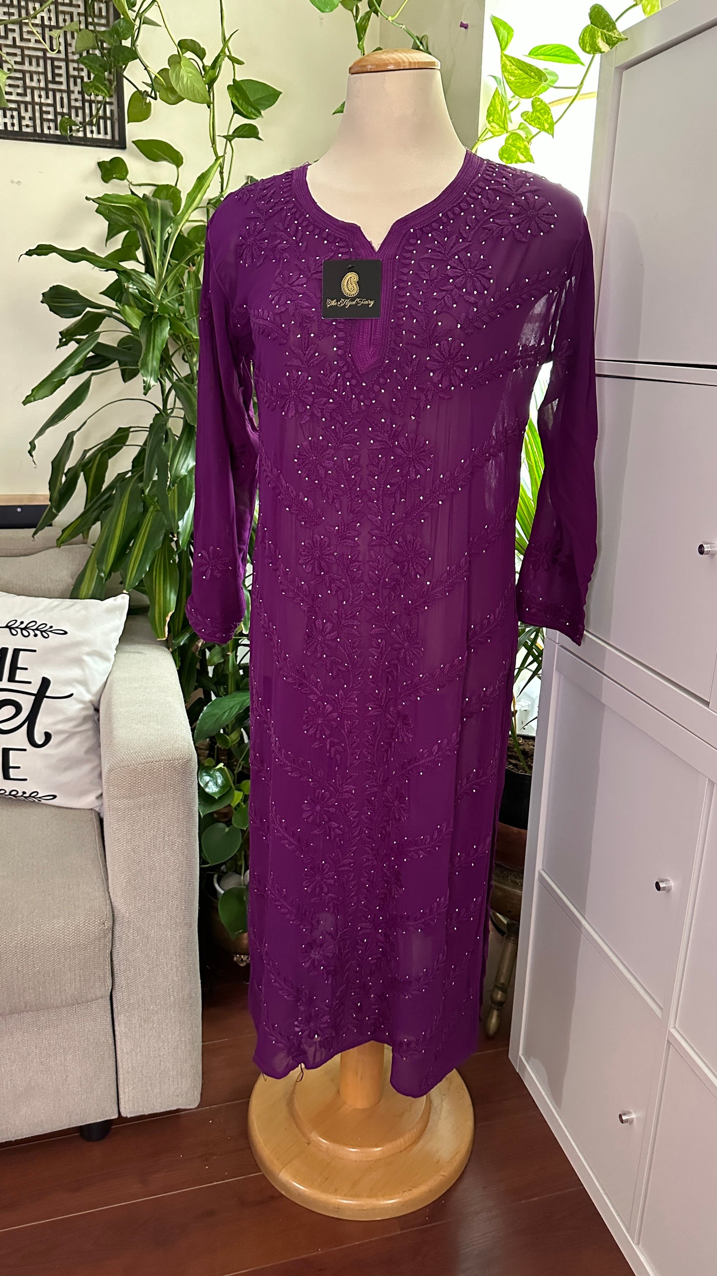 Purple  - Premium Viscose Kurti with Mukaish