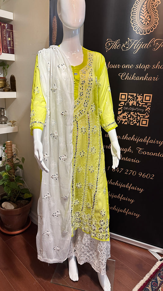 Apple Green - Georgette Mirror Kurta