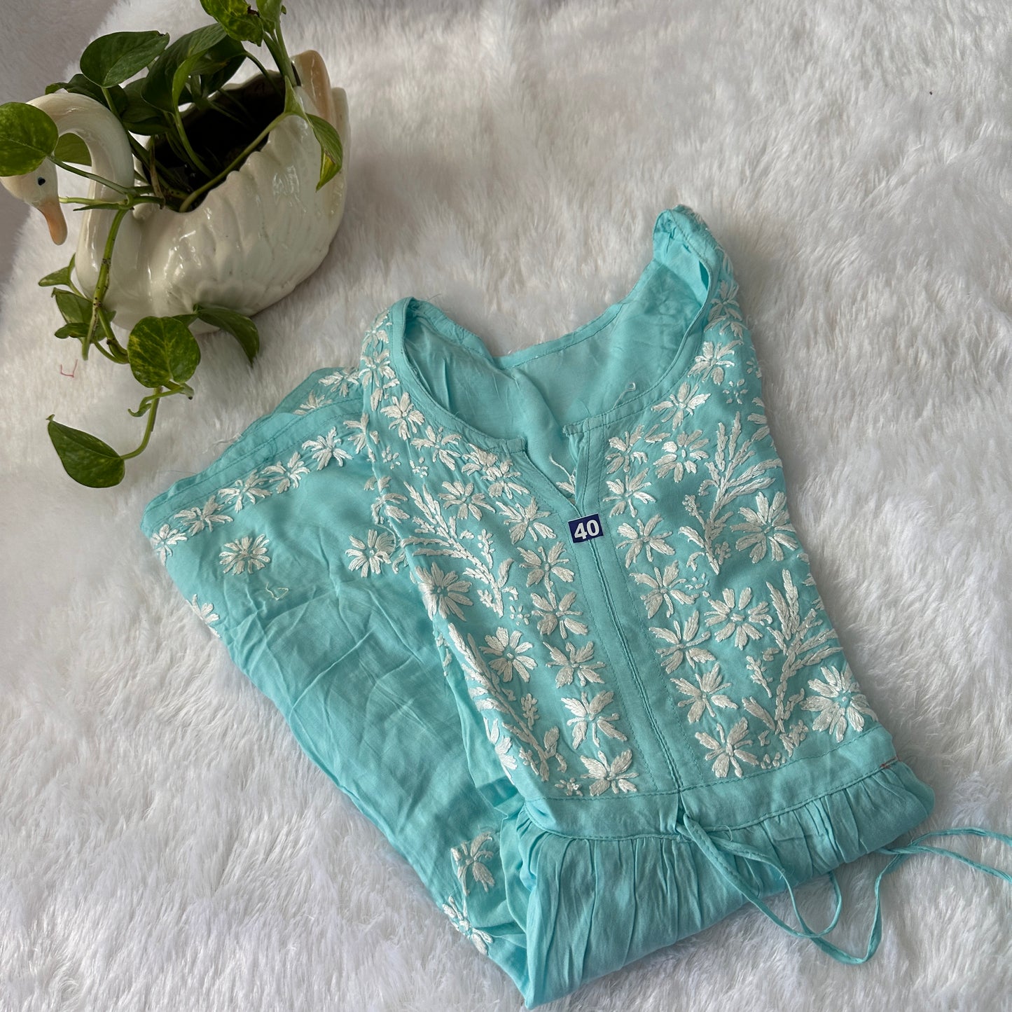 Light Blue - Short Modal Chikankari Frock