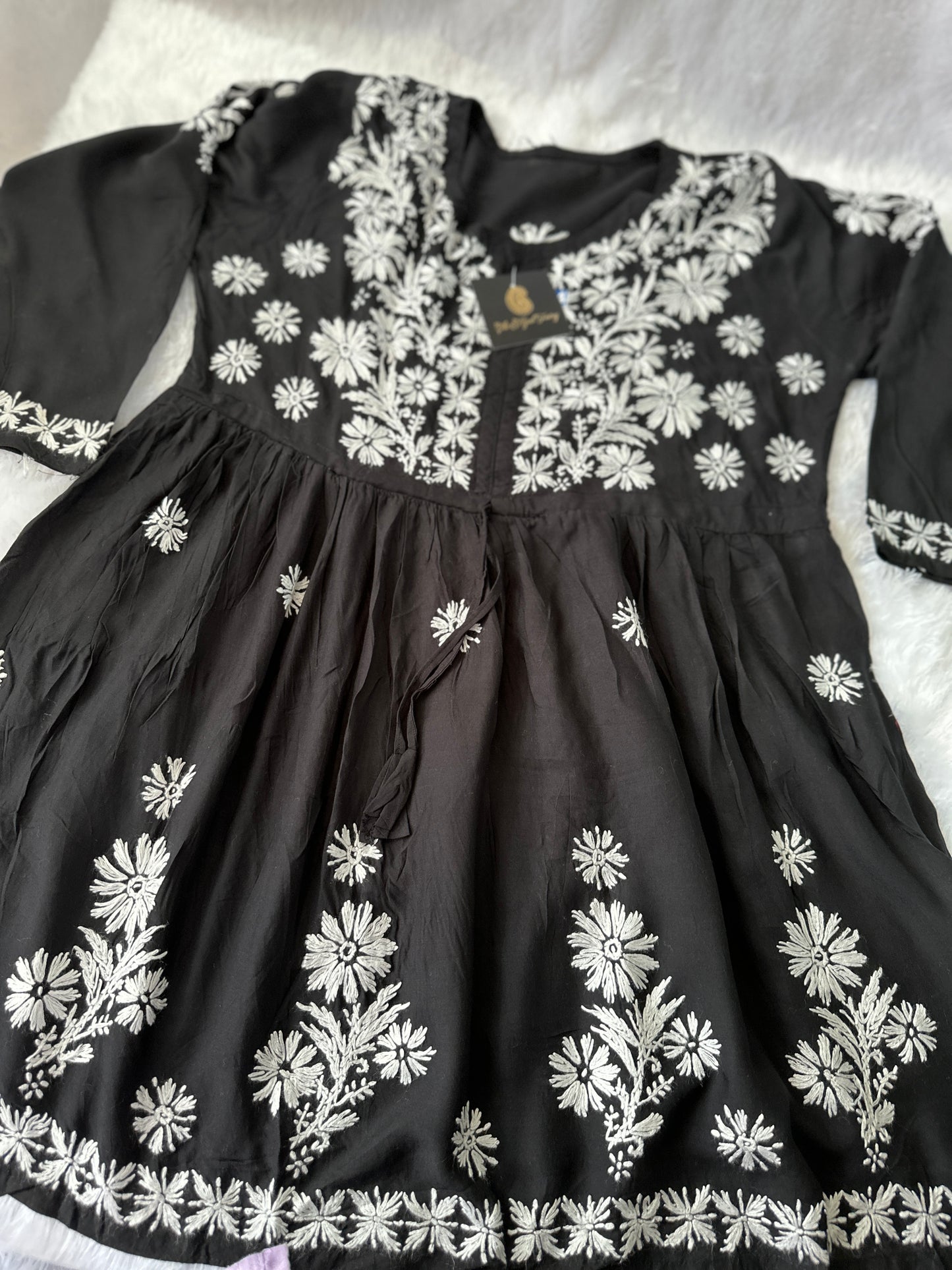 Black - Short Modal Chikankari Frock