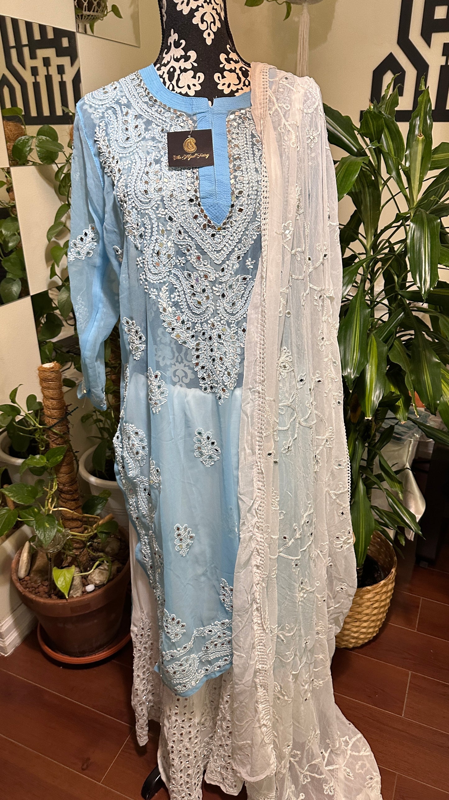 Light Blue - Georgette Mirror Kurta