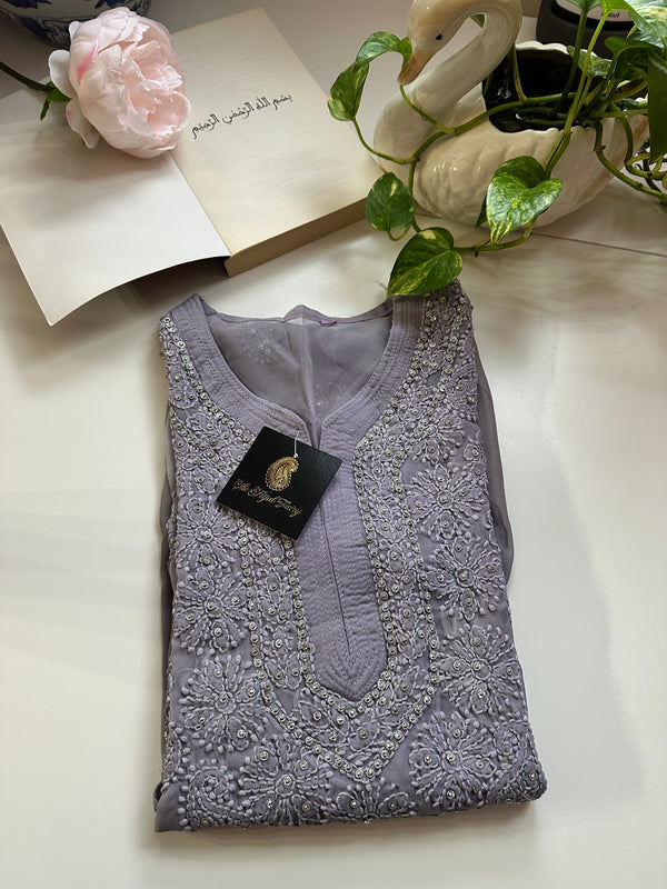 Lavender Grey - Georgette Stone Kurta