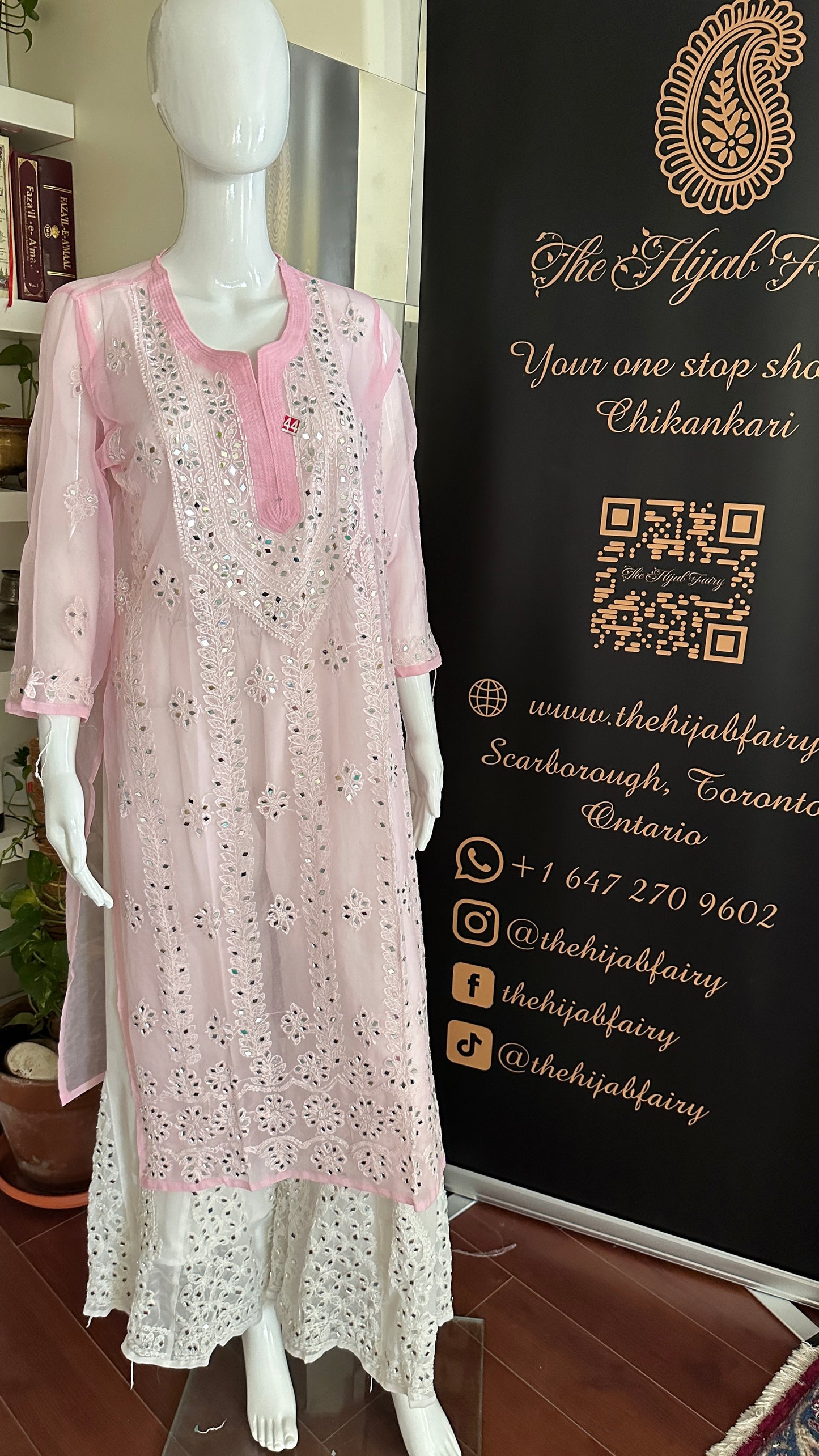 Light Pink - Georgette Mirror Kurta